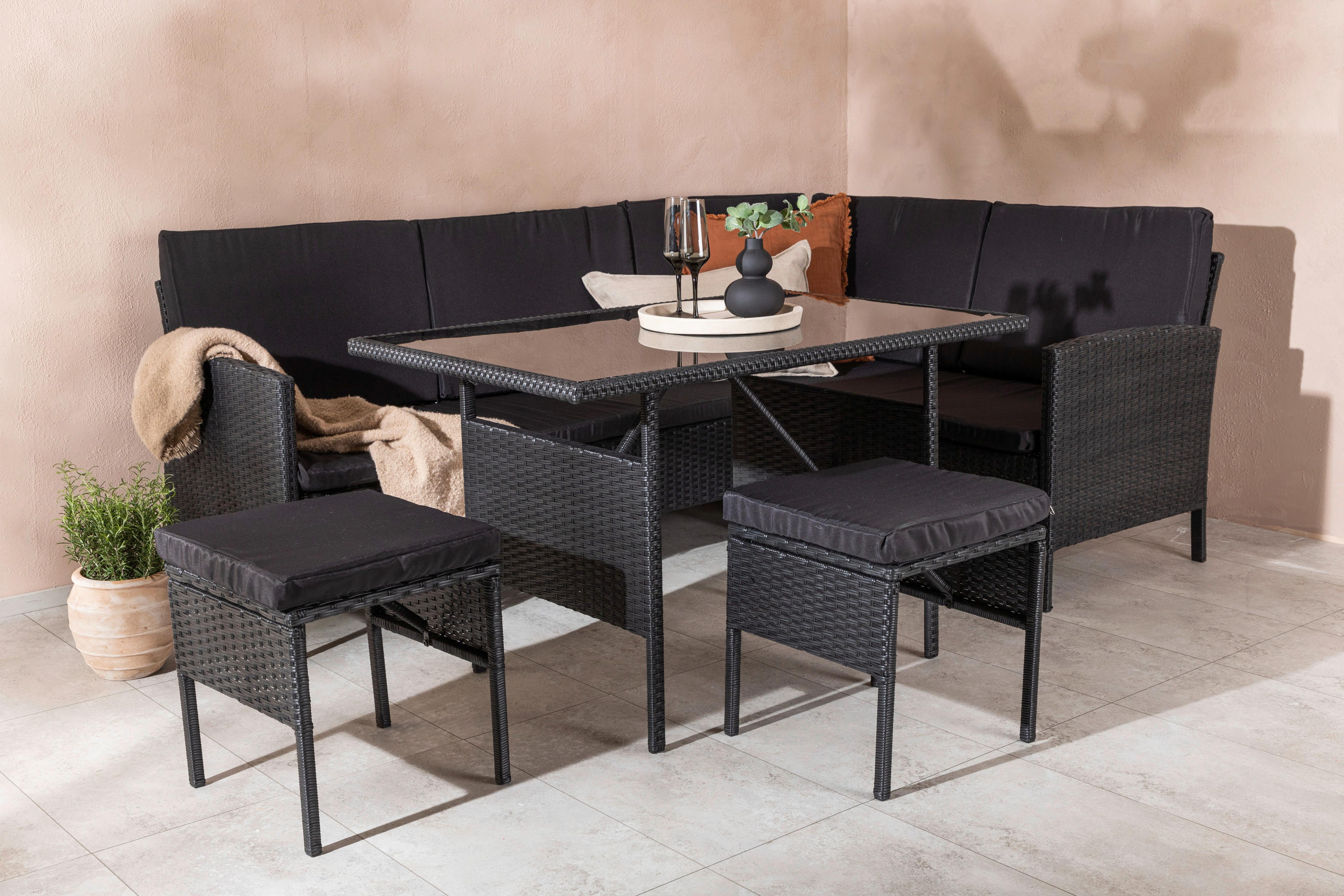 Dining-Loungeset Knock Schwarz - Schwarz, KONVENTIONELL, Kunststoff - Gardenson