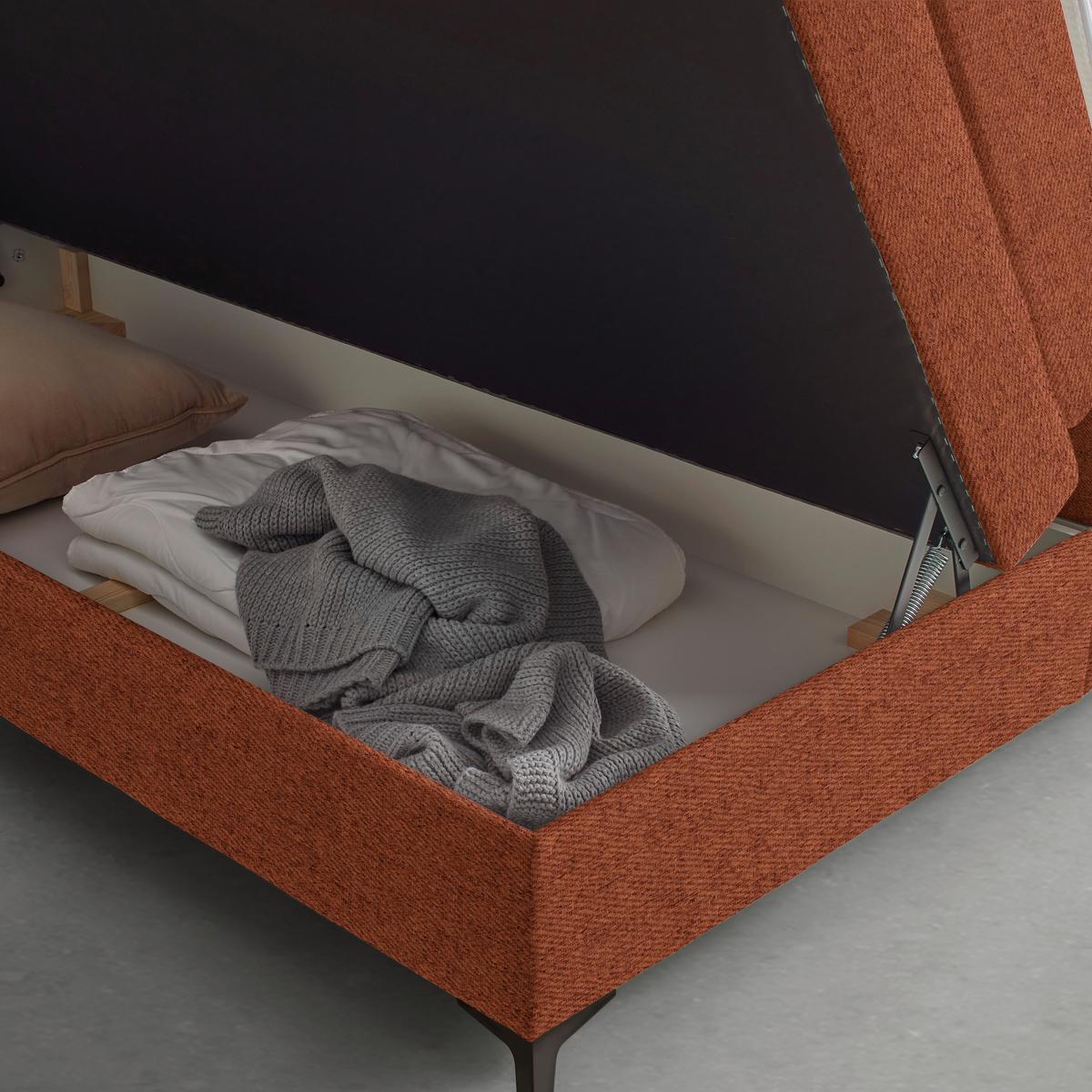 Boxspringbett Bari Terracotta ca. 200x200cm - Terracotta/Schwarz, KONVENTIONELL, Textil/Metall (200/200cm) - Based