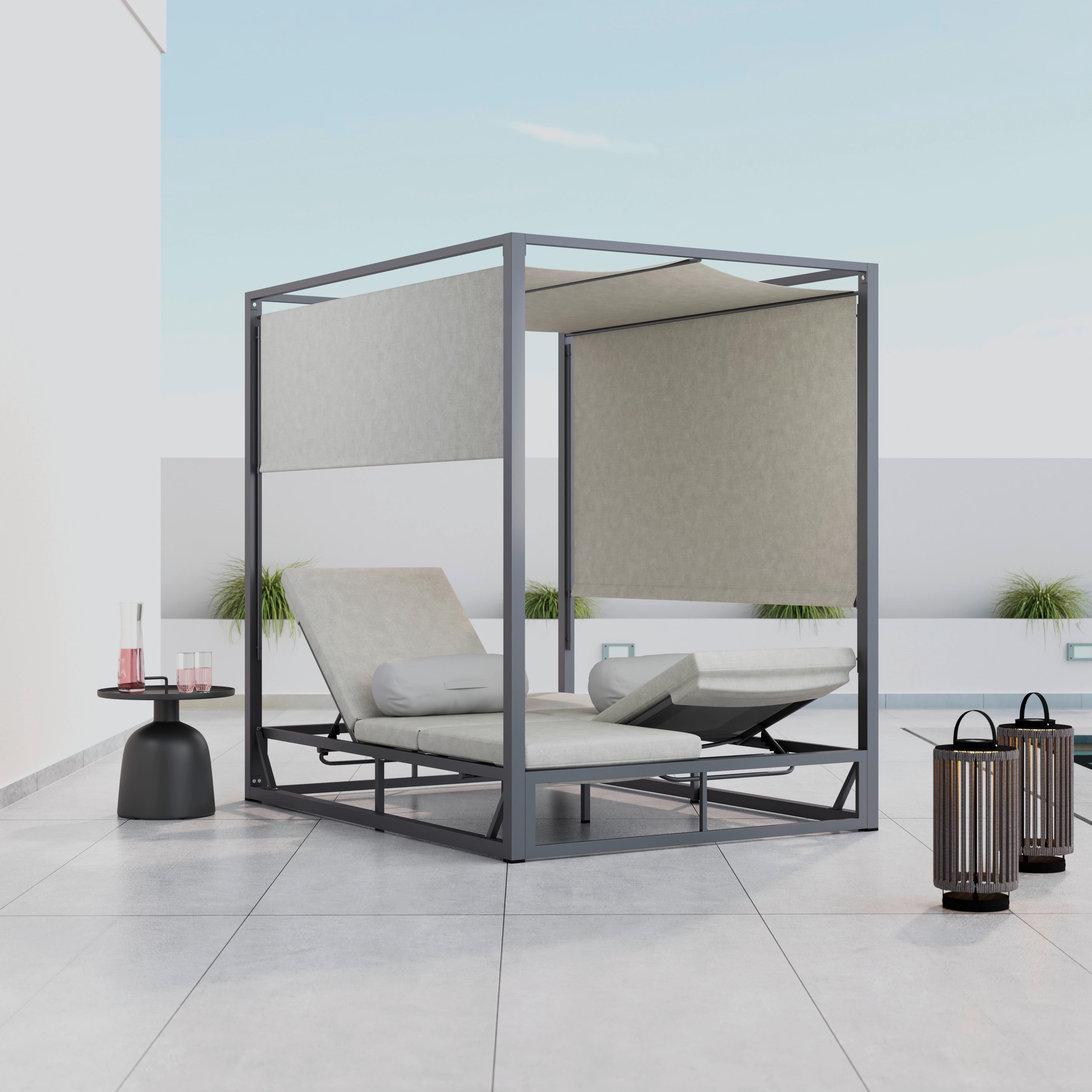 Sonnenliege Aviva Creme Outdoorstoff/Metall +Abdeckung - Creme, MODERN, Textil/Metall (148/196/200cm) - Bessagi Garden