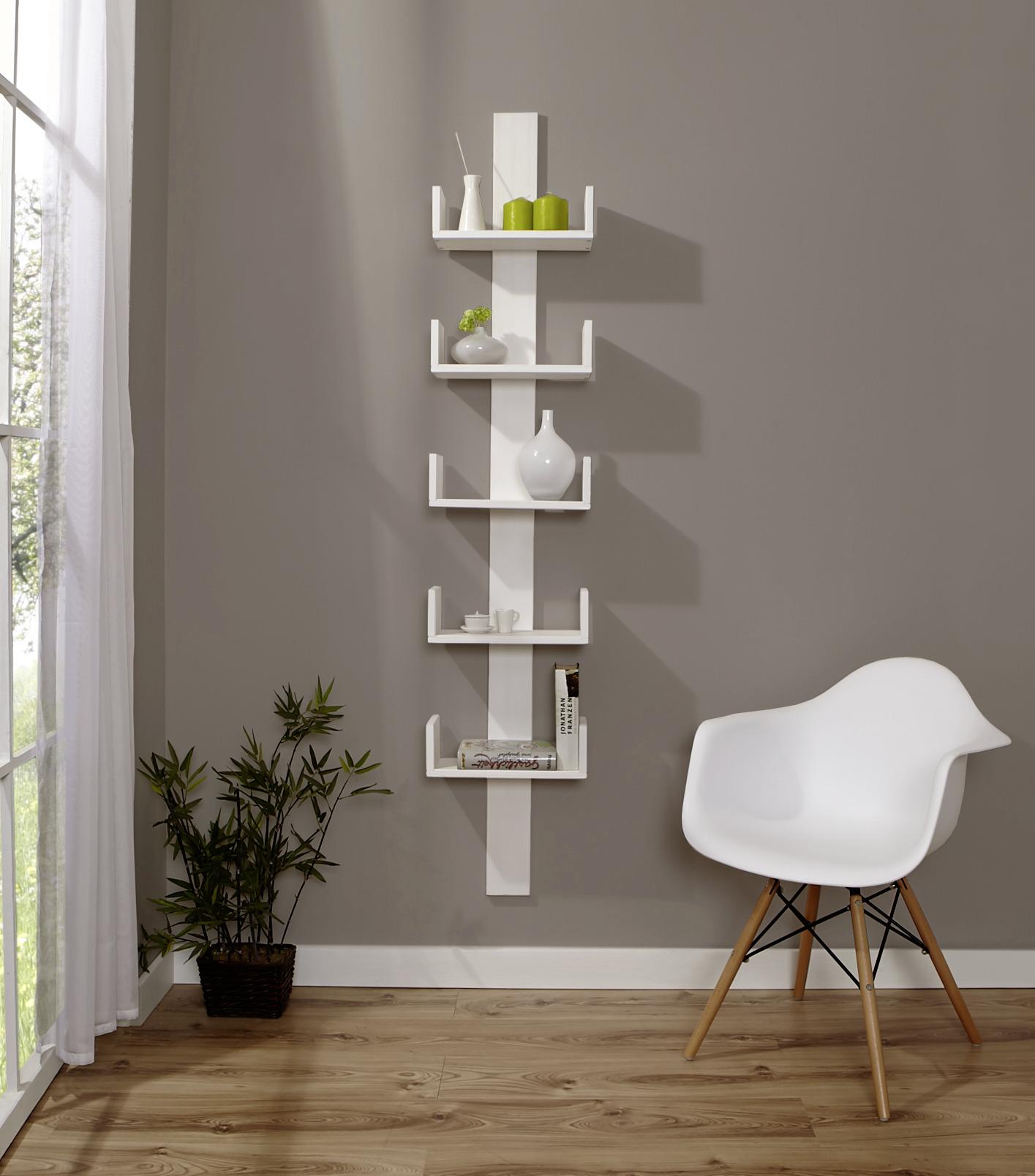 Stenski Regal Pepe, Bor, Masivno, Bela - bela, Natur, les (35/180/17cm) - MID.YOU
