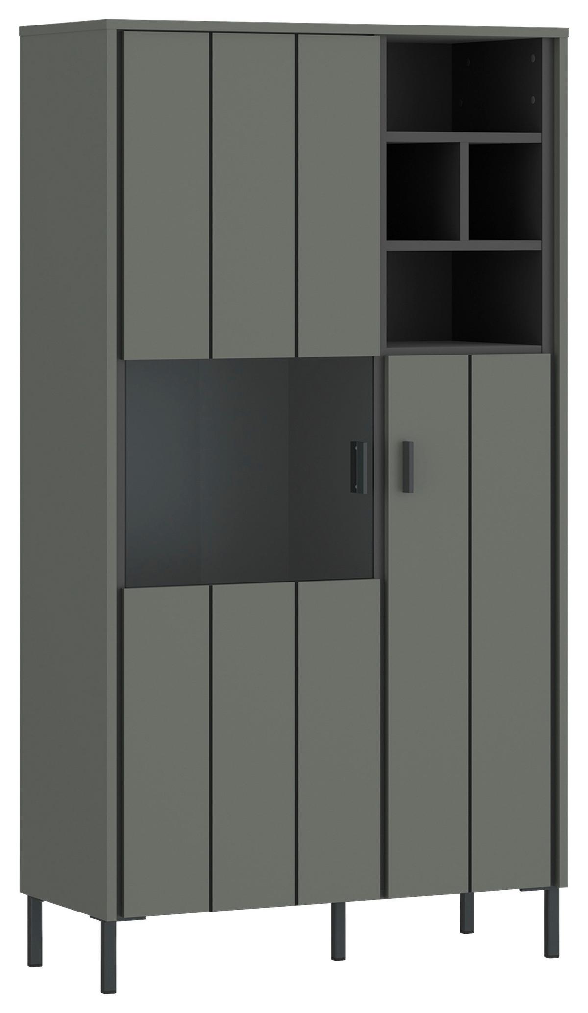 Vitrina Shirley, Siva, Zelena, Črna - črna/siva, Design, kovina/umetna masa (82,1/156/40cm)