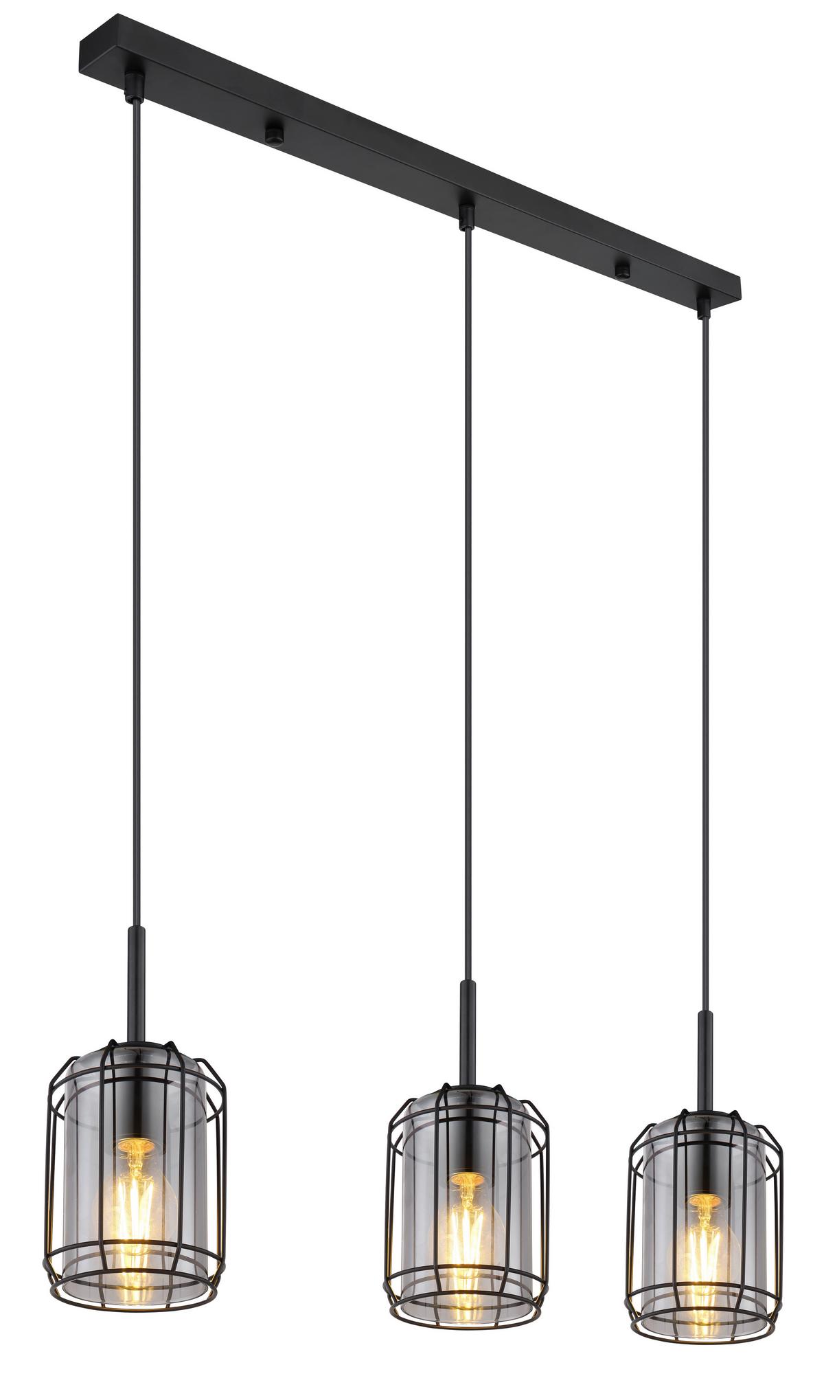 HÄNGELEUCHTE 15559-3H - Schwarz, Design, Glas/Metall (77/13/120cm) - Globo