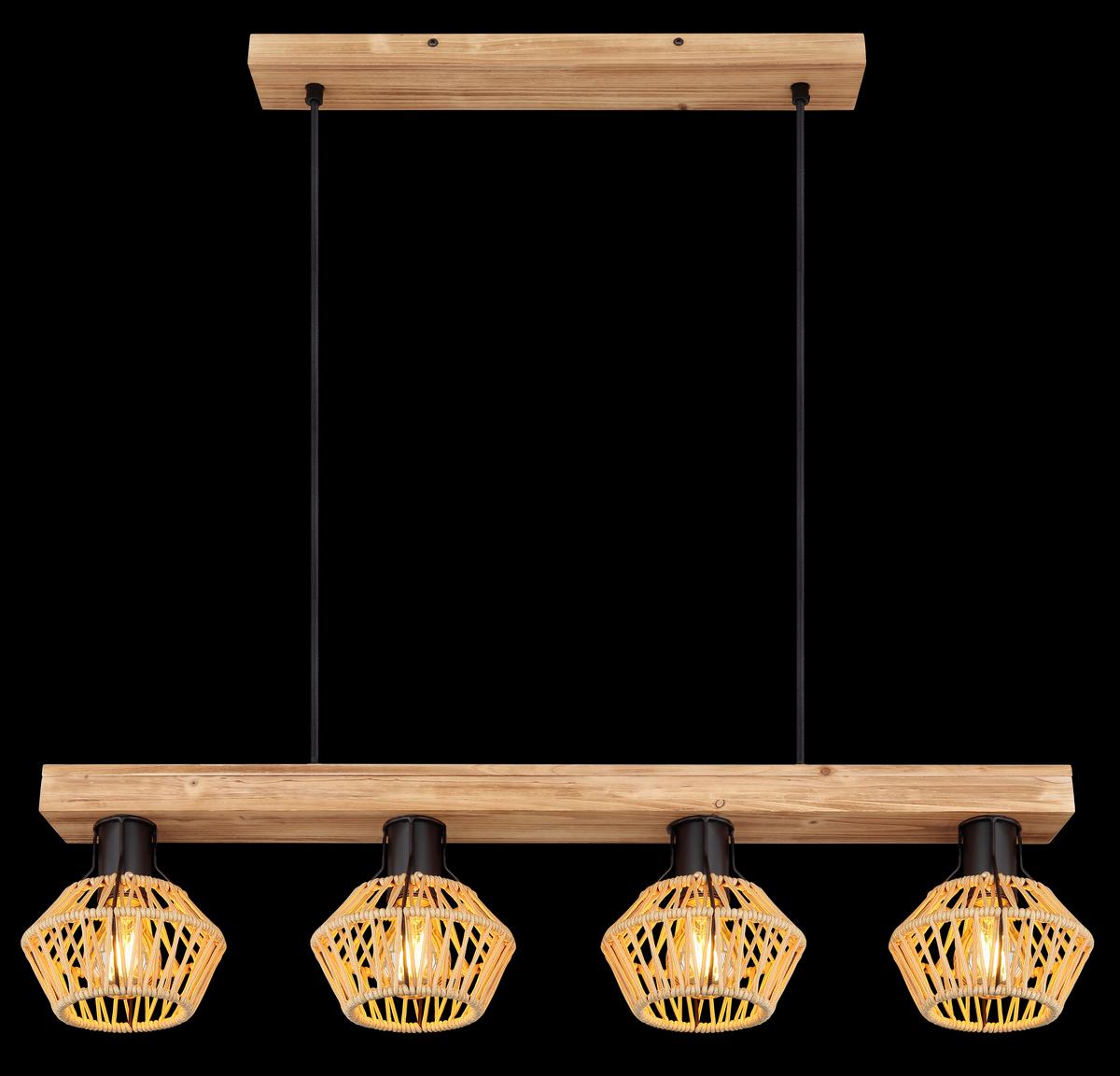 Hängeleuchte Valli in Natur/Schwarz max. 60 Watt - Dunkelbraun/Schwarz, Natur, Naturmaterialien/Metall (80/16/120cm) - Globo