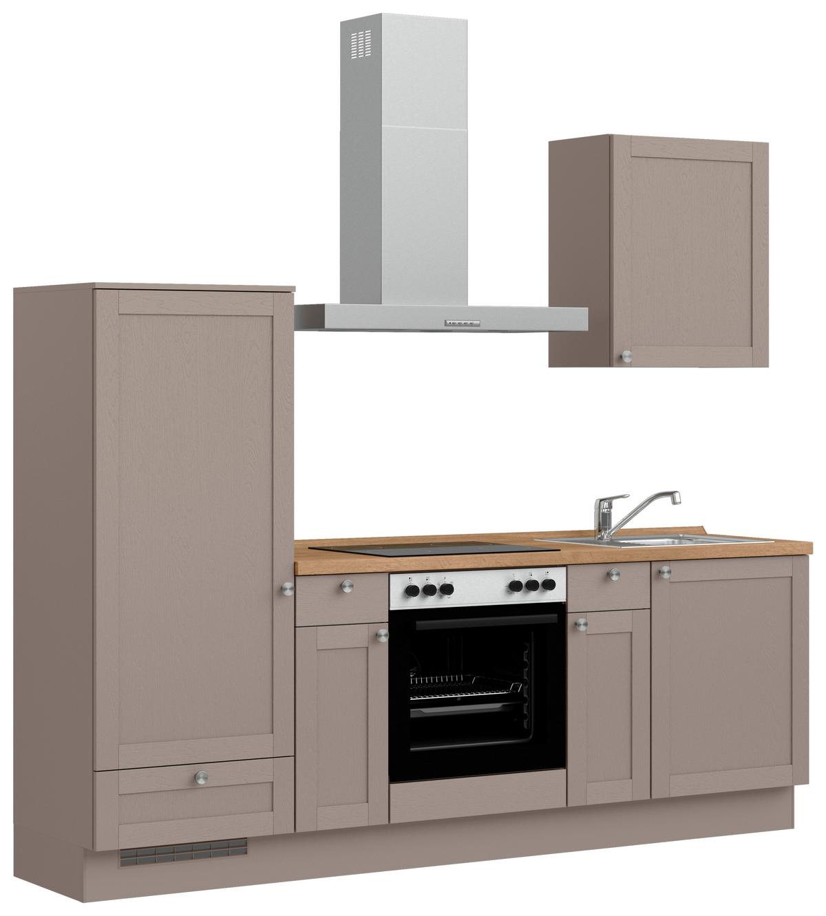 Küchenleerblock Frame Low o. Geräte Beigebraun - Edelstahlfarben/Eichefarben, MODERN, Holzwerkstoff/Metall (240cm) - Nobilia