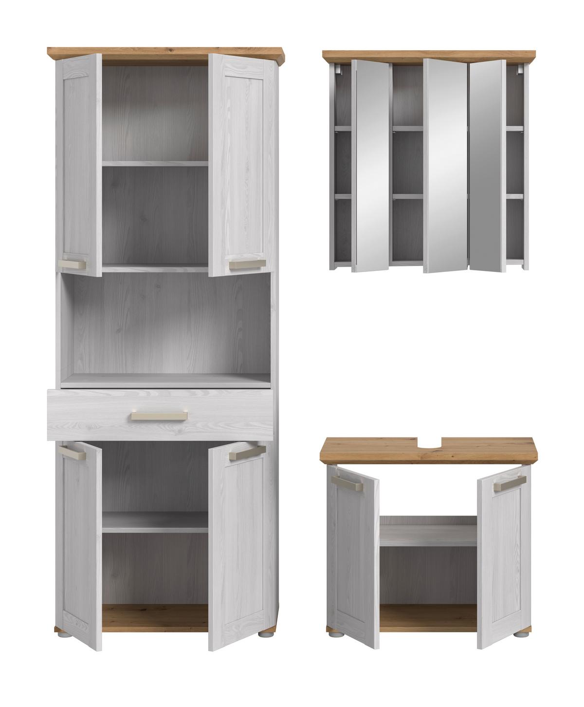 Badezimmer Verona Lärchenfarben/Eiche Artisan - Silberfarben/Lärchefarben, Trend, Glas/Holzwerkstoff (143cm) - MID.YOU
