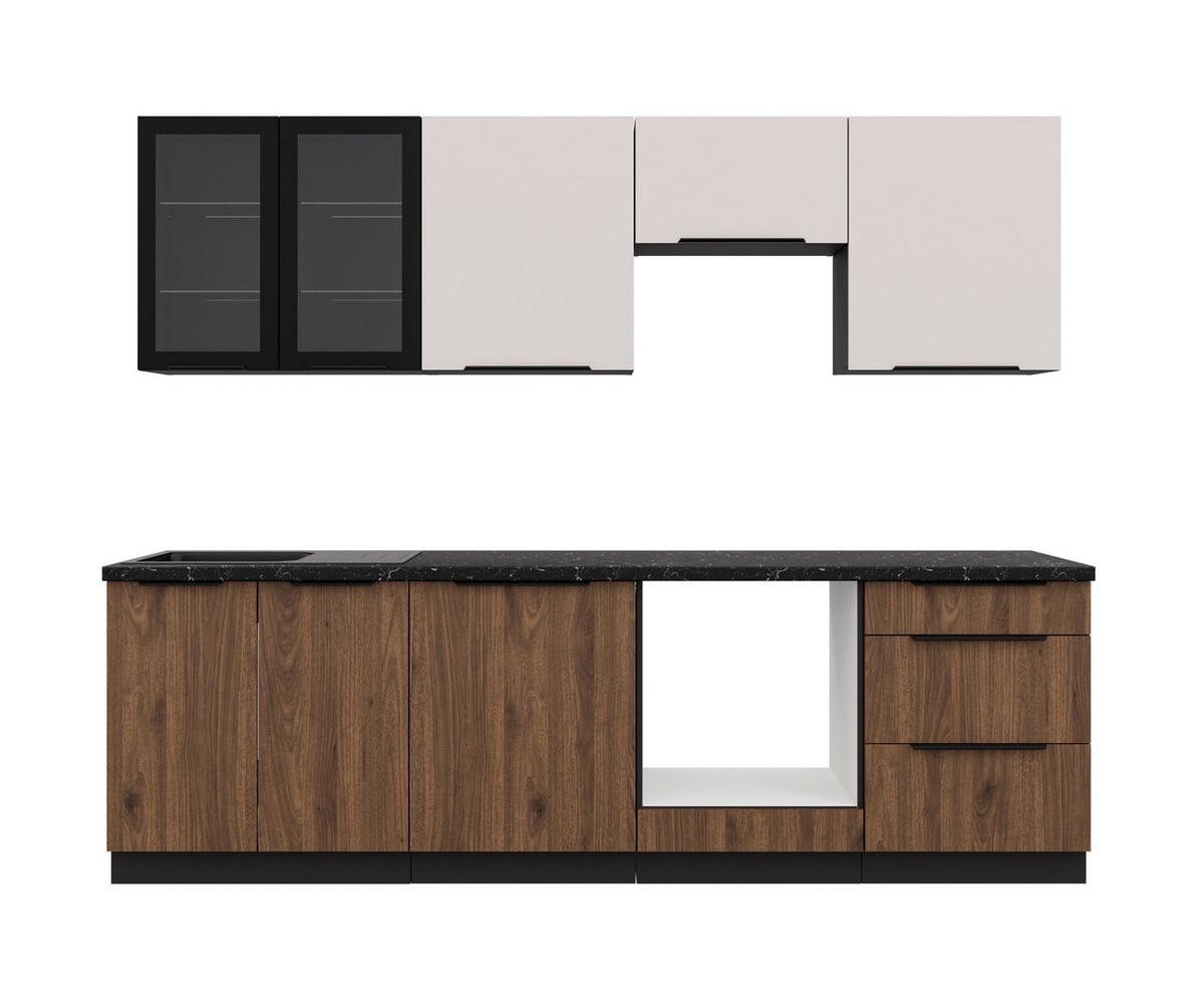 Blok Kuhinja Monza/arona - kašmir/boje oraha, Moderno, staklo/drvni materijal (260/210/60cm) - Modern Living