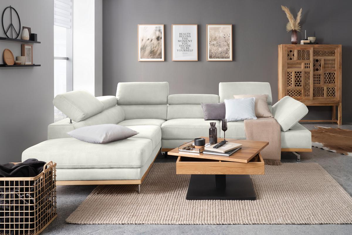 Wohnlandschaft Carmen Weiß - Schwarz/Weiß, MODERN, Leder/Holz (292/72/226cm) - Premium Living