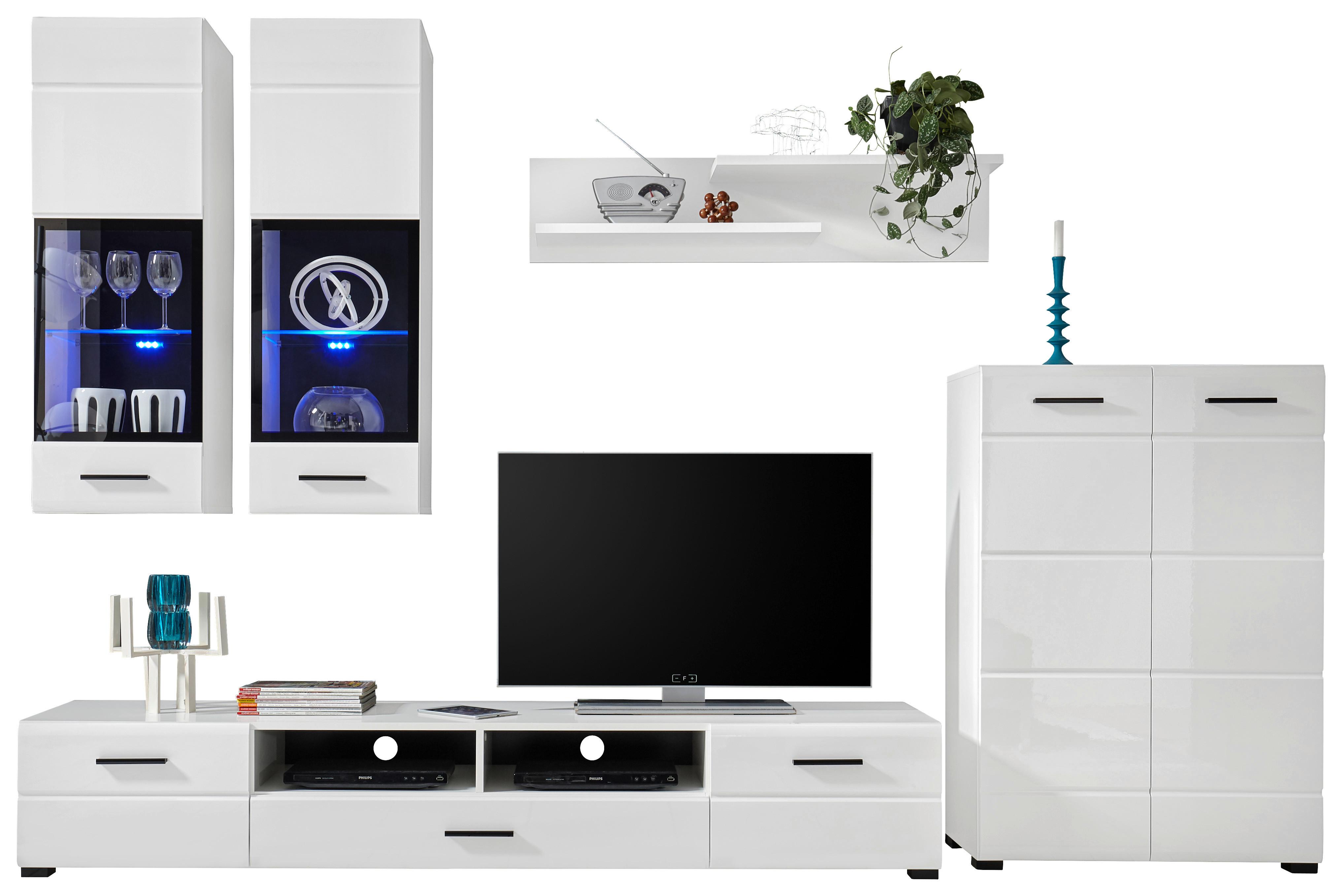 Dnevni Regal Alaska, Bela, Visoki Sijaj - črna/bela, Moderno, umetna masa/steklo (285/206/40cm) - Mömax