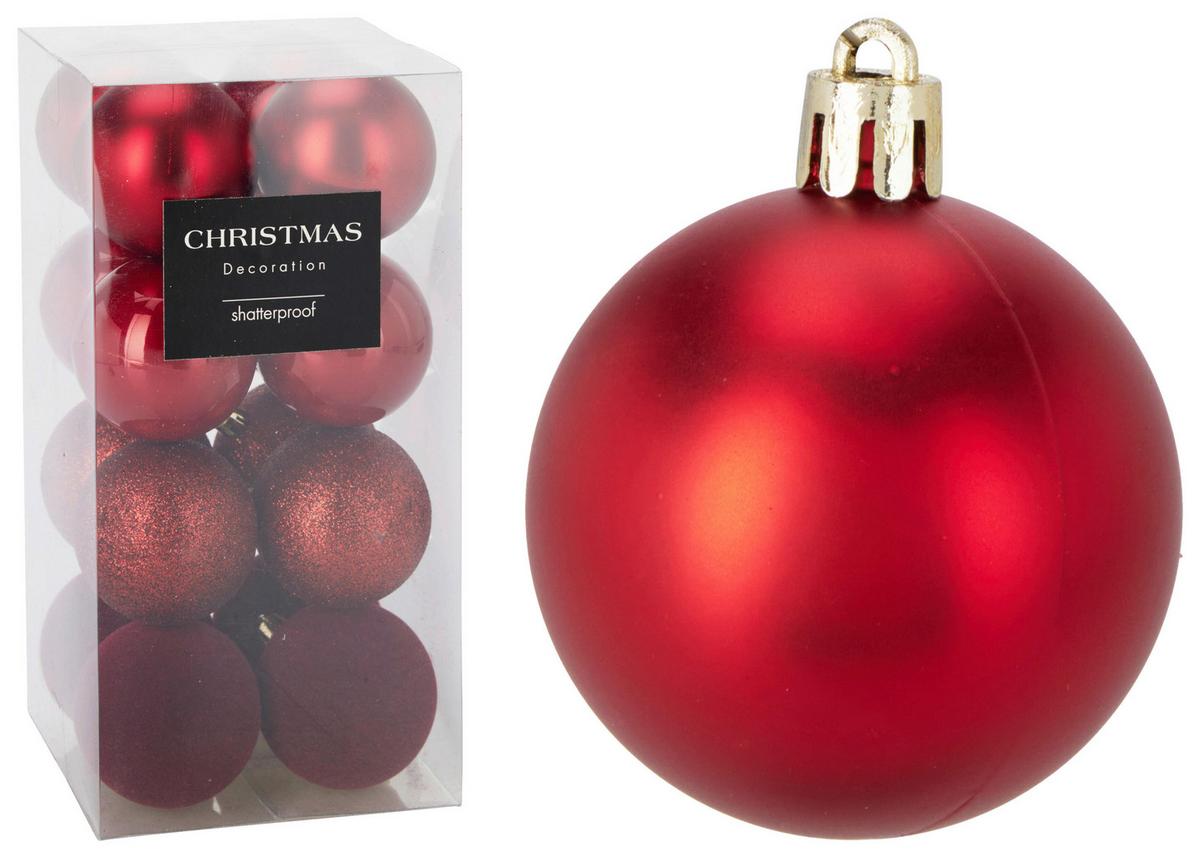 Christbaumkugel-Set Romy Dunkelrot 16-teilig - Dunkelrot, Konventionell, Kunststoff (6cm) - Mömax