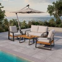 Loungegarnitur Alexa Creme Outdoorstoff/Metall +Abdeckung - Anthrazit/Creme, MODERN, Holz/Textil (150/81/85,5cm) - Bessagi Garden
