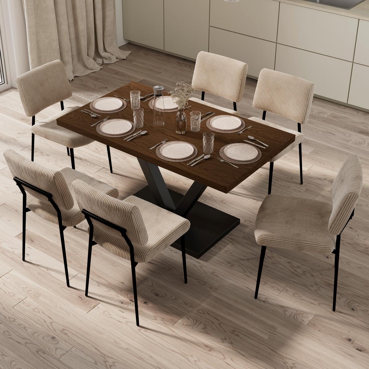 Stol Elia, Bež, Rebrasti Žamet - črna/bež, Moderno, kovina/tekstil (56/85/47cm) - Bessagi Home