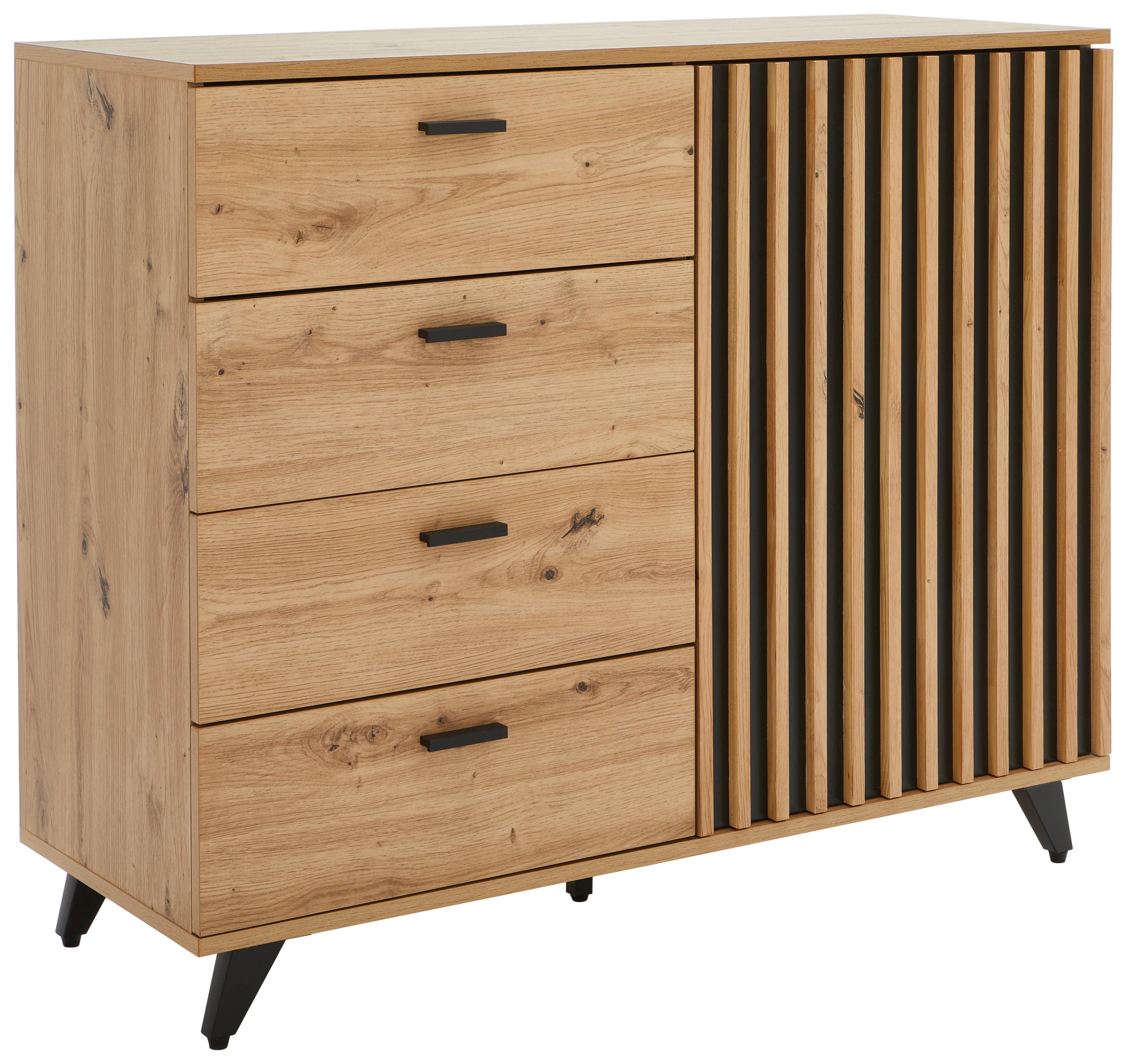 KOMODA SZEROKA THOMAS - kolor dębowy/czarny, Lifestyle, materiał drewnopochodny/metal (103/86/40cm) - MID.YOU