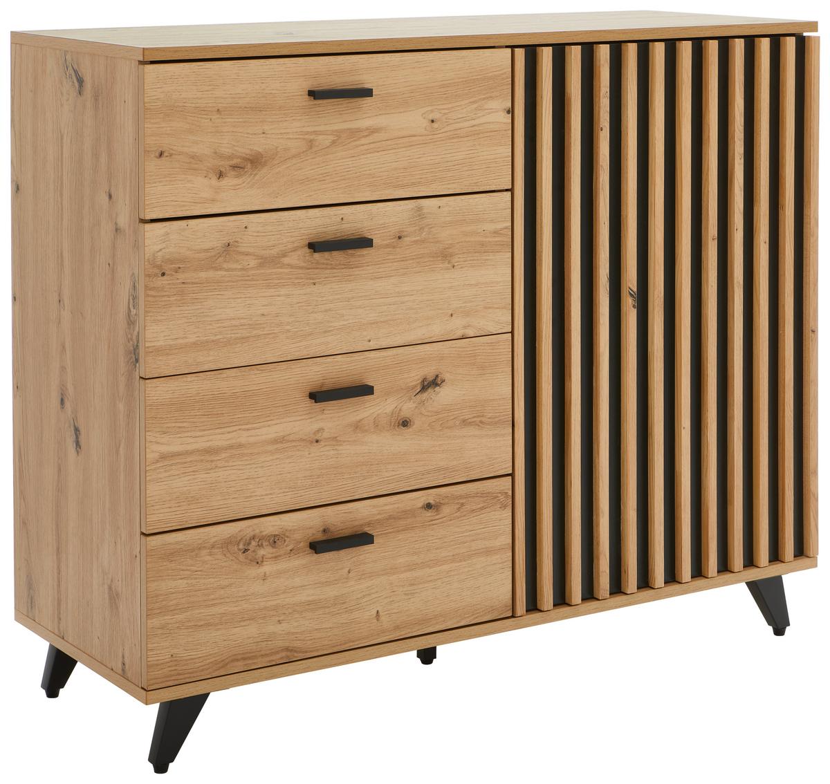 KOMODA SZEROKA THOMAS - kolor dębowy/czarny, Lifestyle, materiał drewnopochodny/metal (103/86/40cm) - MID.YOU
