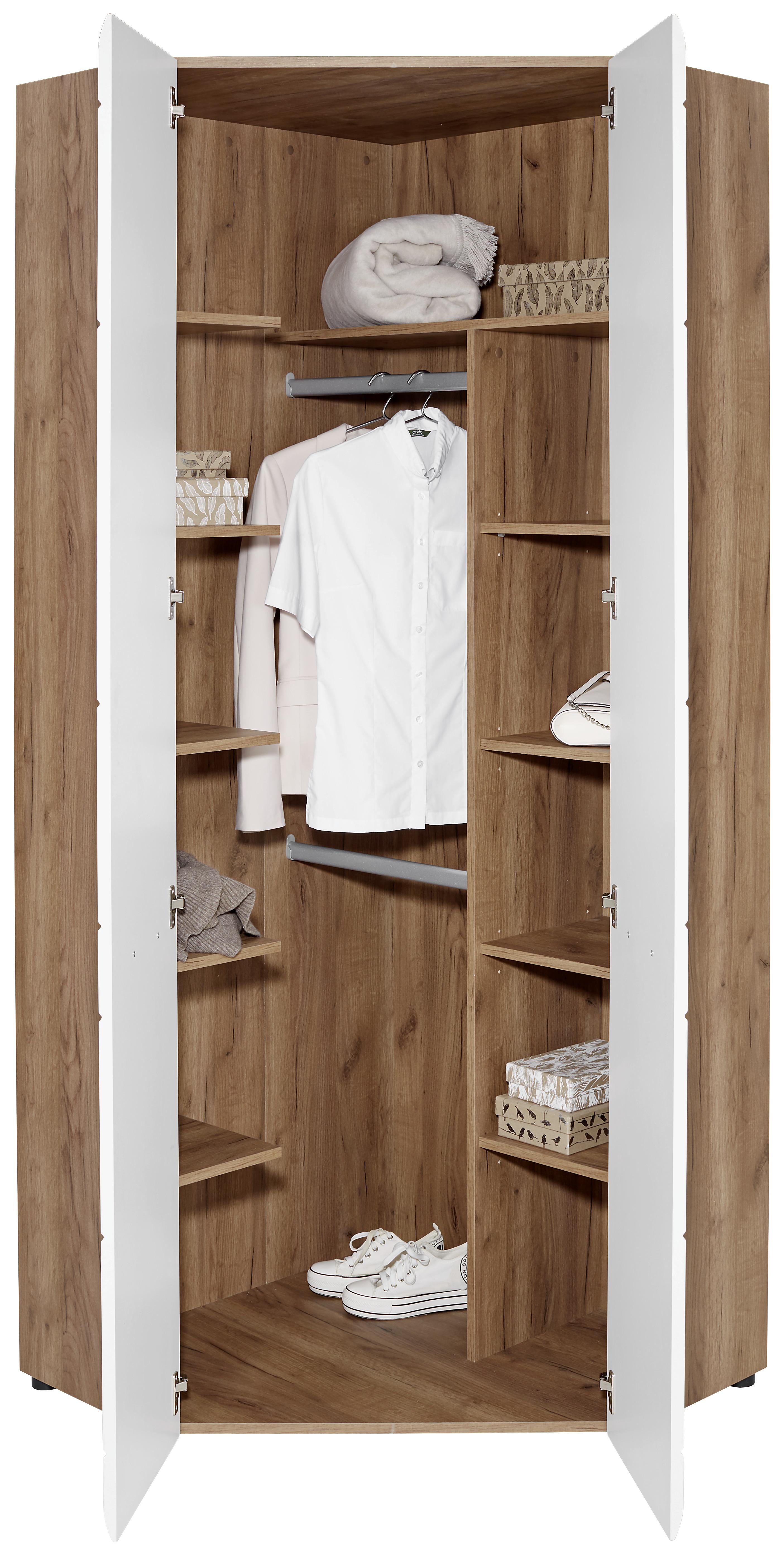 Kutni Ormar Za Odjeću Avensis New - bijela/boje hrasta, Konvencionalno, drvni materijal/plastika (86,5/205,7/86,5cm) - Modern Living