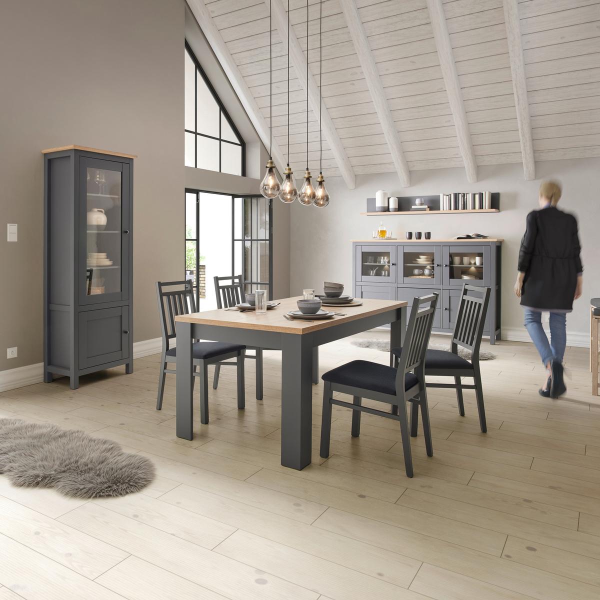 Vitrine "Claudio" dunkelgrau/eiche - Dunkelgrau/Graphitfarben, Modern, Glas/Holz (71/203/44cm) - Bessagi Home