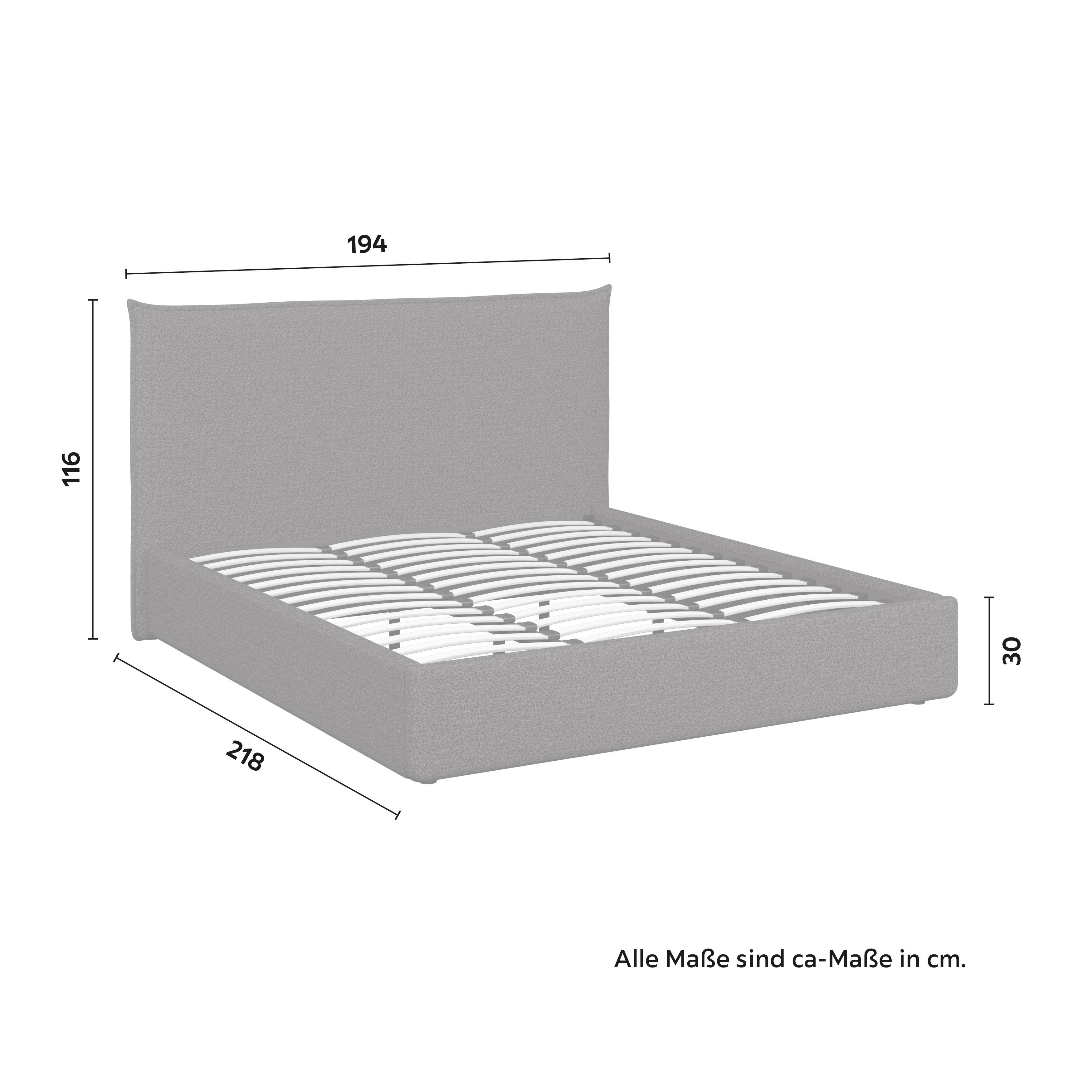 STOPPAD SÄNG ALBA - mörkgrå/svart, Modern, trä/textil (180/200cm) - Bessagi Home