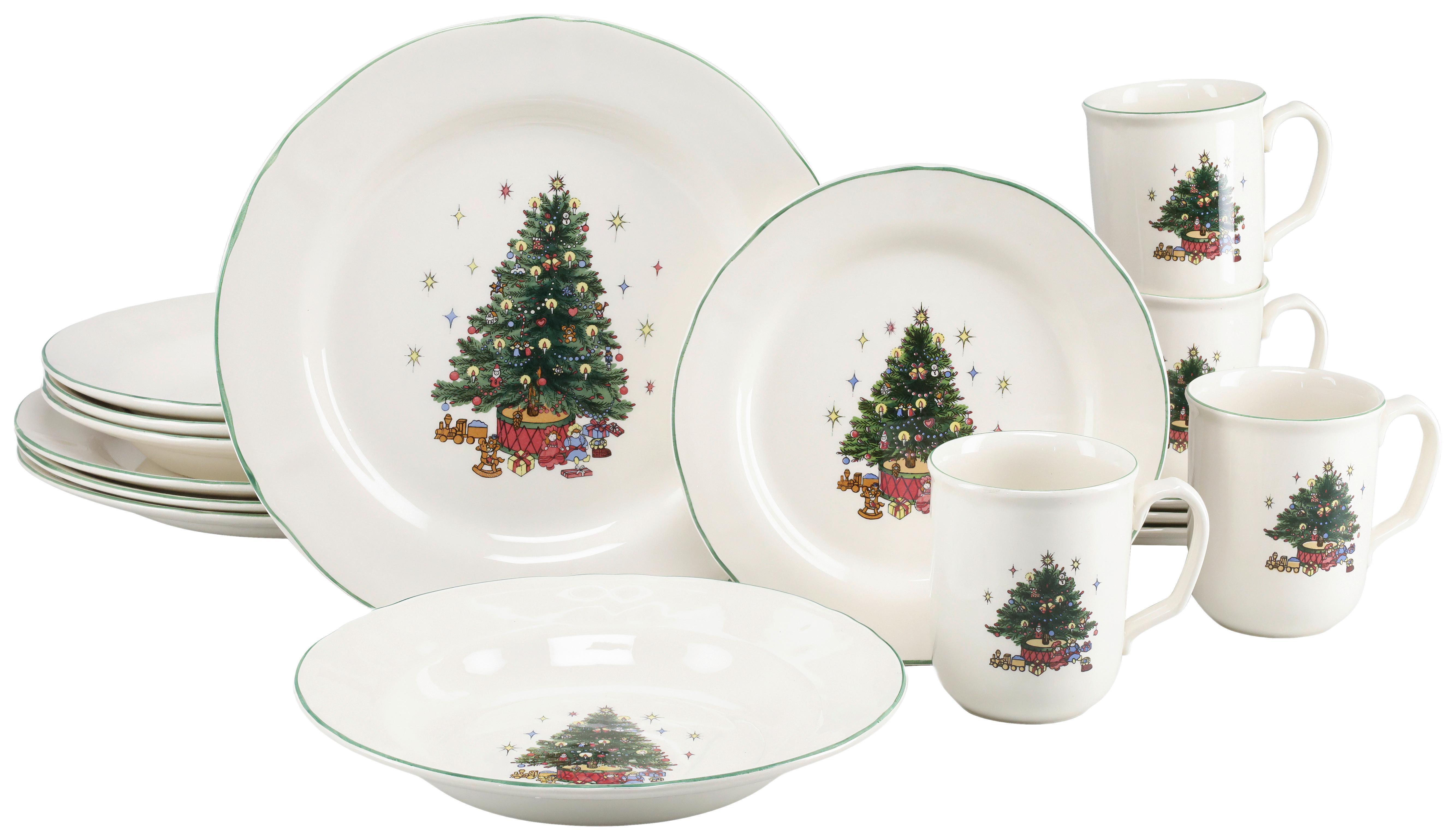 Kombiservice Tannenbaum Multicolor/Weiß, 16-tlg. - Multicolor/Weiß, Basics, Keramik - Creatable