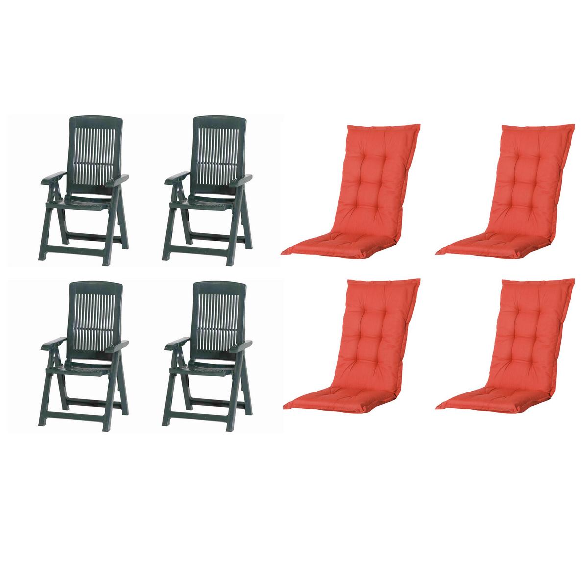 GARTENSTUHL-SET TAMPA+AUFLAGEN SET - Rot/Grün, MODERN, Kunststoff/Textil (44/111/50cm) - Gardenson