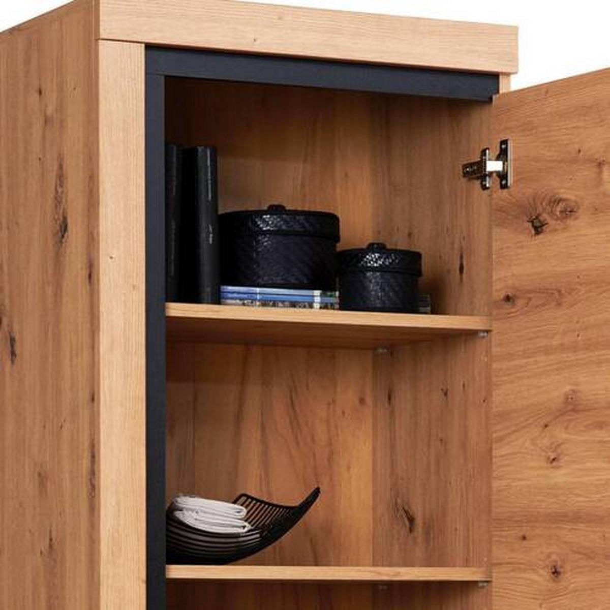 Vitrina Nyon - boje hrasta/crna, Moderno, staklo/drvni materijal (56,8/200,1/40,5cm) - Modern Living