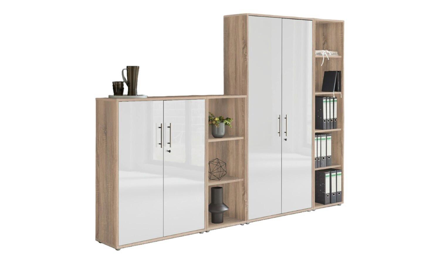 Aktenschrank Office Edition Sw Set 4 Sonoma Eiche/Weiß - Weiß Hochglanz/Sonoma Eiche, MODERN, Holzwerkstoff (257/186/33cm) - MID.YOU