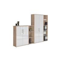 Aktenschrank Office Edition Sw Set 4 Sonoma Eiche/Weiß - Weiß Hochglanz/Sonoma Eiche, MODERN, Holzwerkstoff (257/186/33cm) - MID.YOU