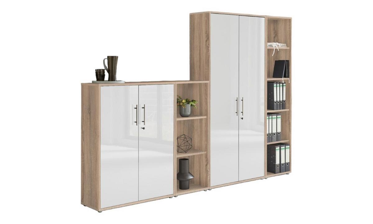 Aktenschrank Office Edition Sw Set 4 Sonoma Eiche/Weiß - Weiß Hochglanz/Sonoma Eiche, MODERN, Holzwerkstoff (257/186/33cm) - MID.YOU