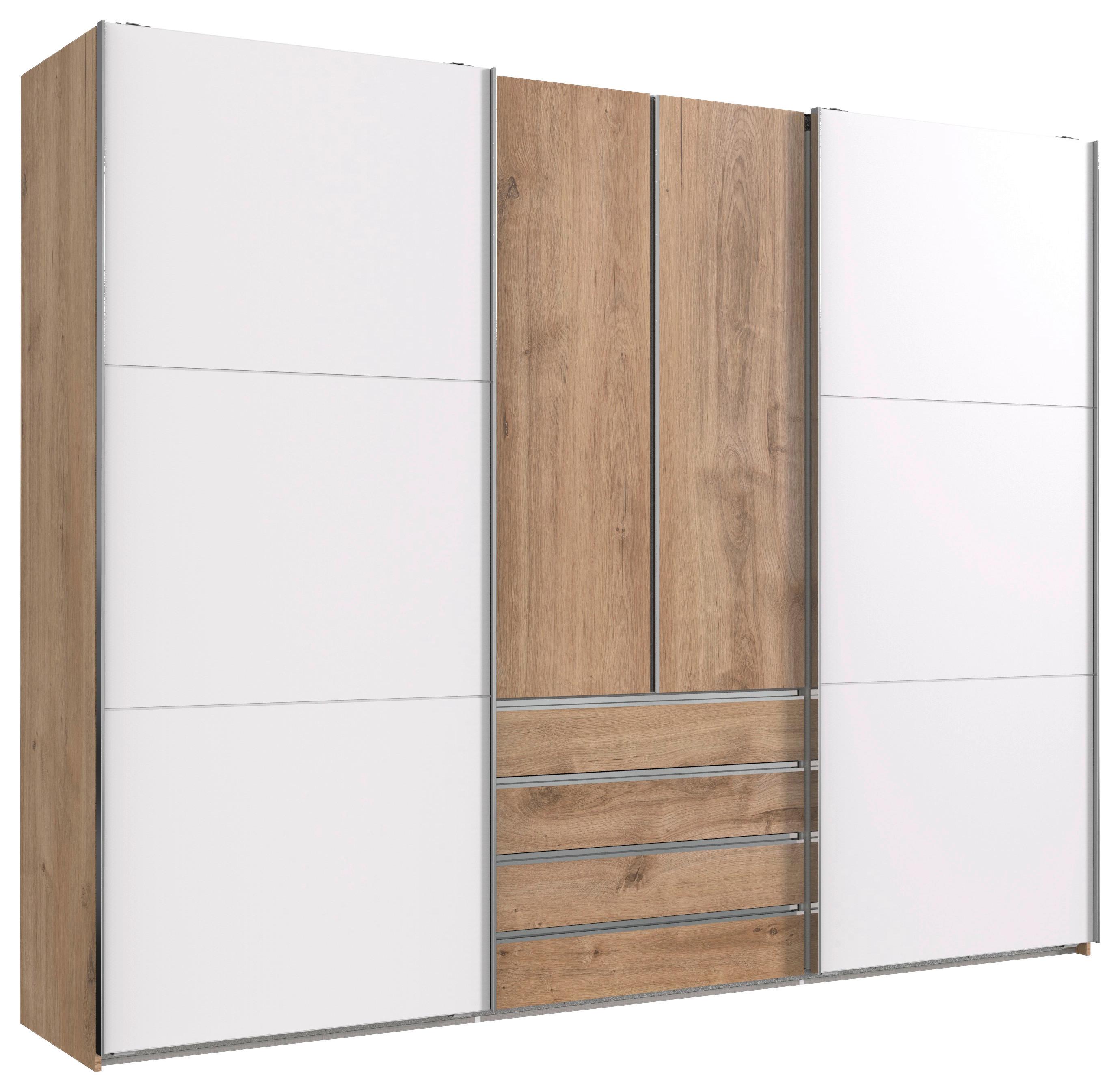 DULAP USI CULISANTE MAGIC - alb/culoare lemn stejar, Modern, material pe bază de lemn (300/236/65cm) - MID.YOU