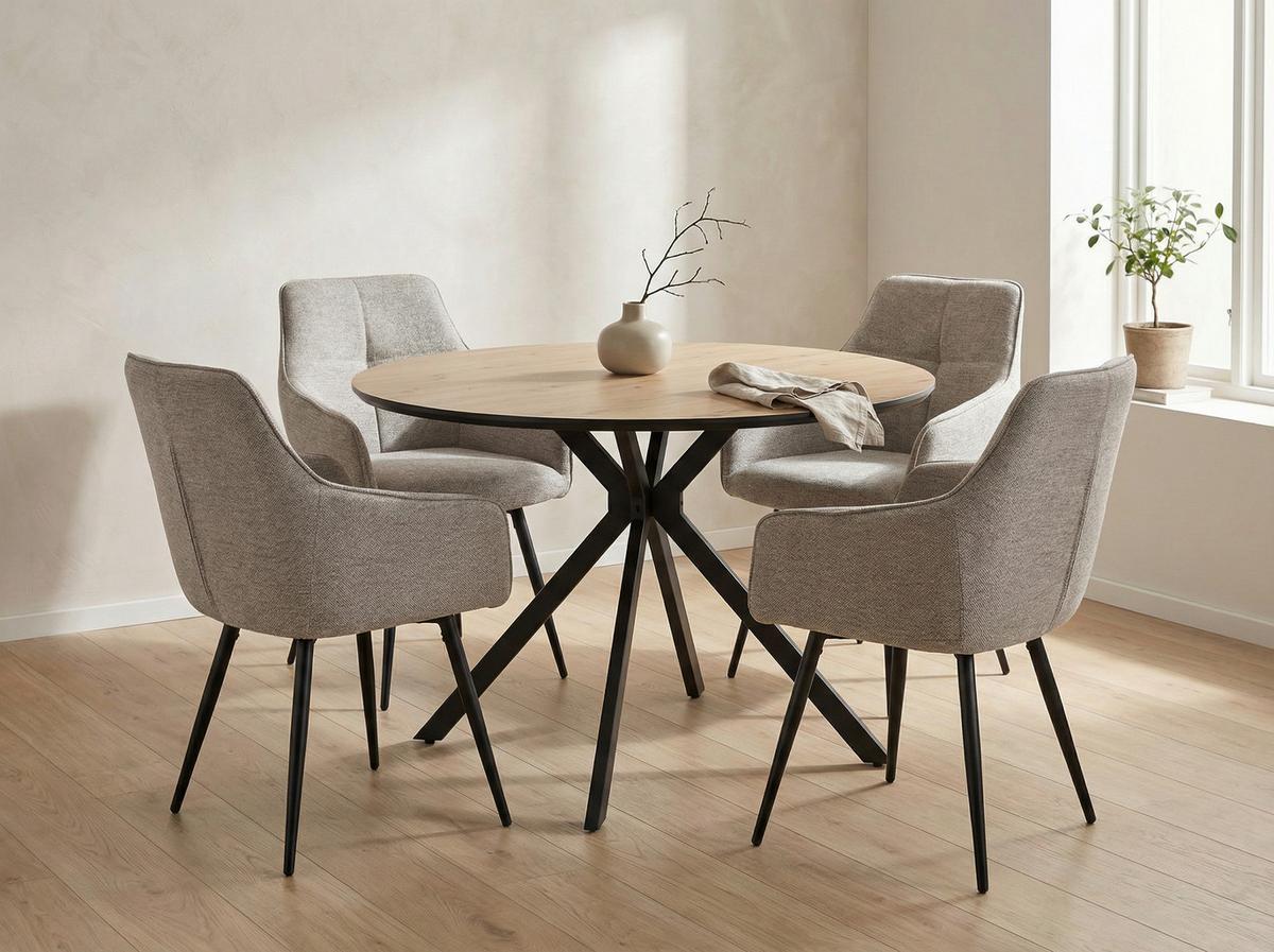 ARMLEHNSTUHL-SET VERONA I S 2ER-SET - Beige/Schwarz, MODERN, Textil/Metall (53/85/62cm) - MID.YOU