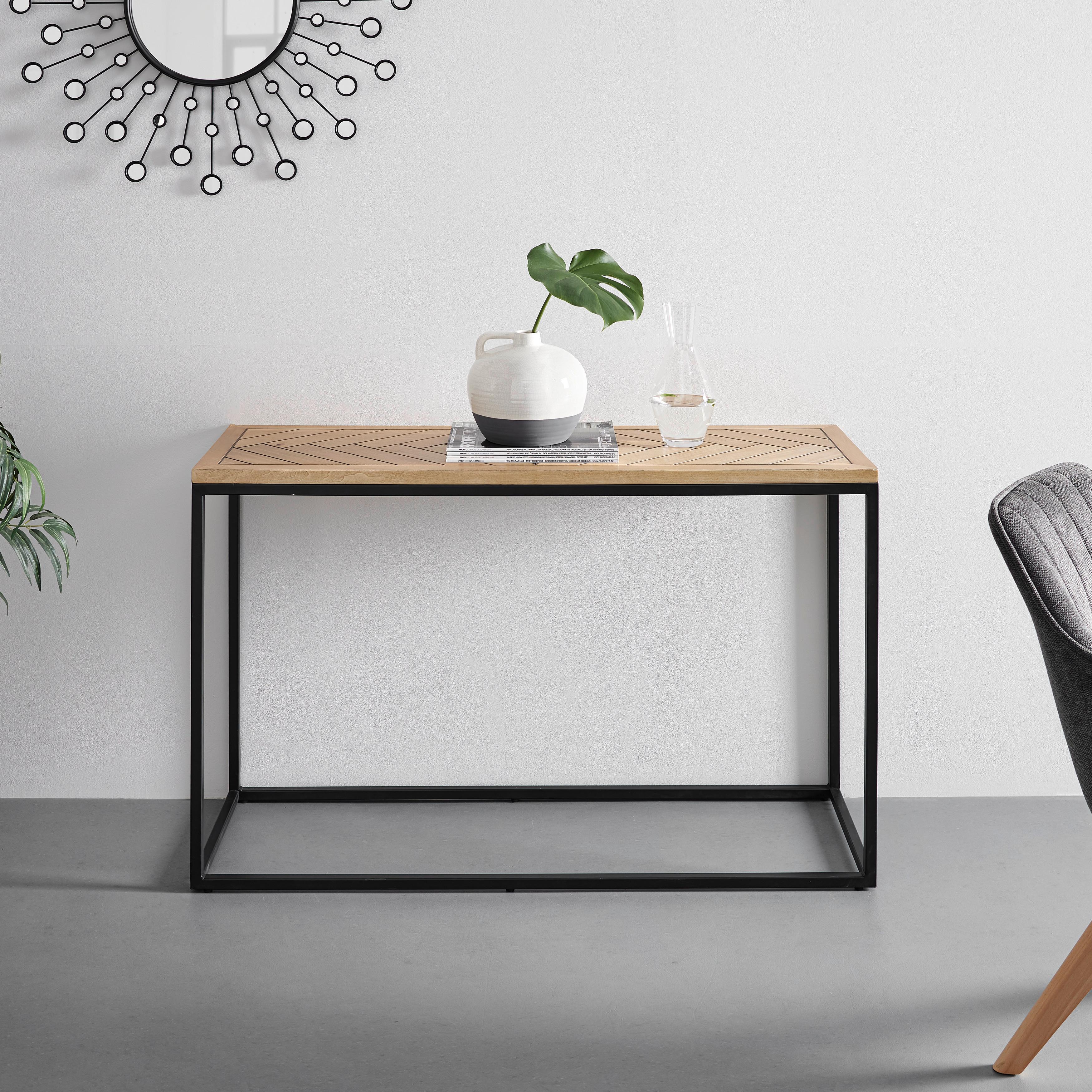 Konsolentisch Holz "Catalina", ca. 120x40 cm, teilmassiv - Eichefarben/Schwarz, MODERN, Holz/Holzwerkstoff (120/40/76cm) - Bessagi Home