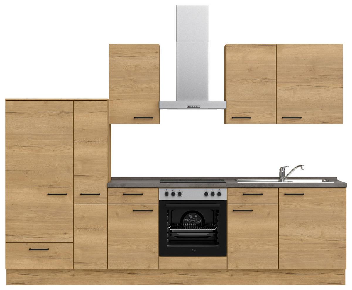Küchenblock Structura Low m. Geräten Eiche - Schieferfarben/Eichefarben, MODERN, Holzwerkstoff/Metall (300cm) - Nobilia
