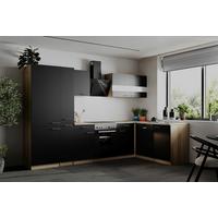 Eckküche Merle o. Geräte ca. 310x172cm Schwarz - Edelstahlfarben/Eichefarben, Basics, Holzwerkstoff/Metall (310/172cm) - Respekta