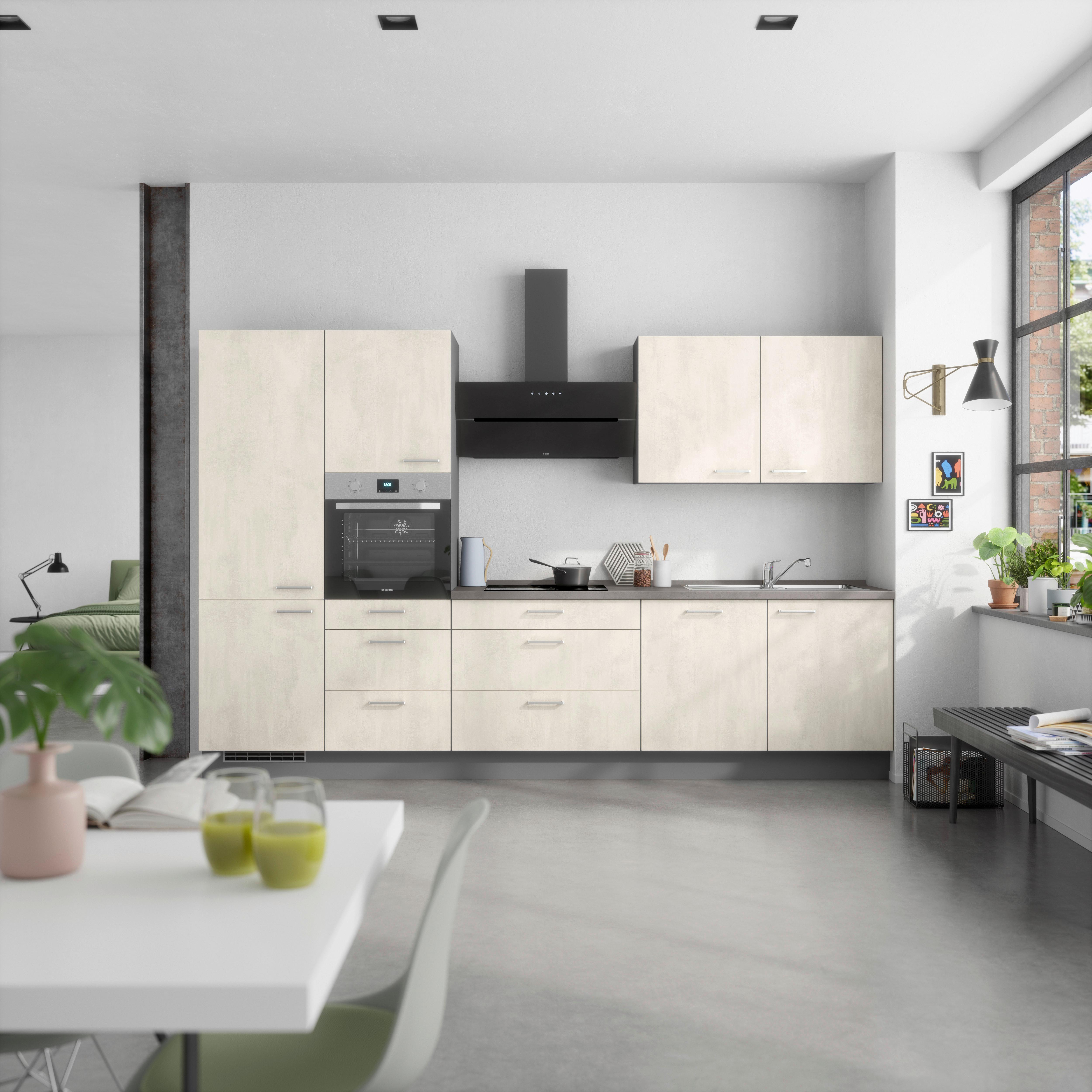 Küchenblock Riva High m. Geräten Weiß - Schieferfarben/Edelstahlfarben, MODERN, Holzwerkstoff/Metall (330cm) - Nobilia