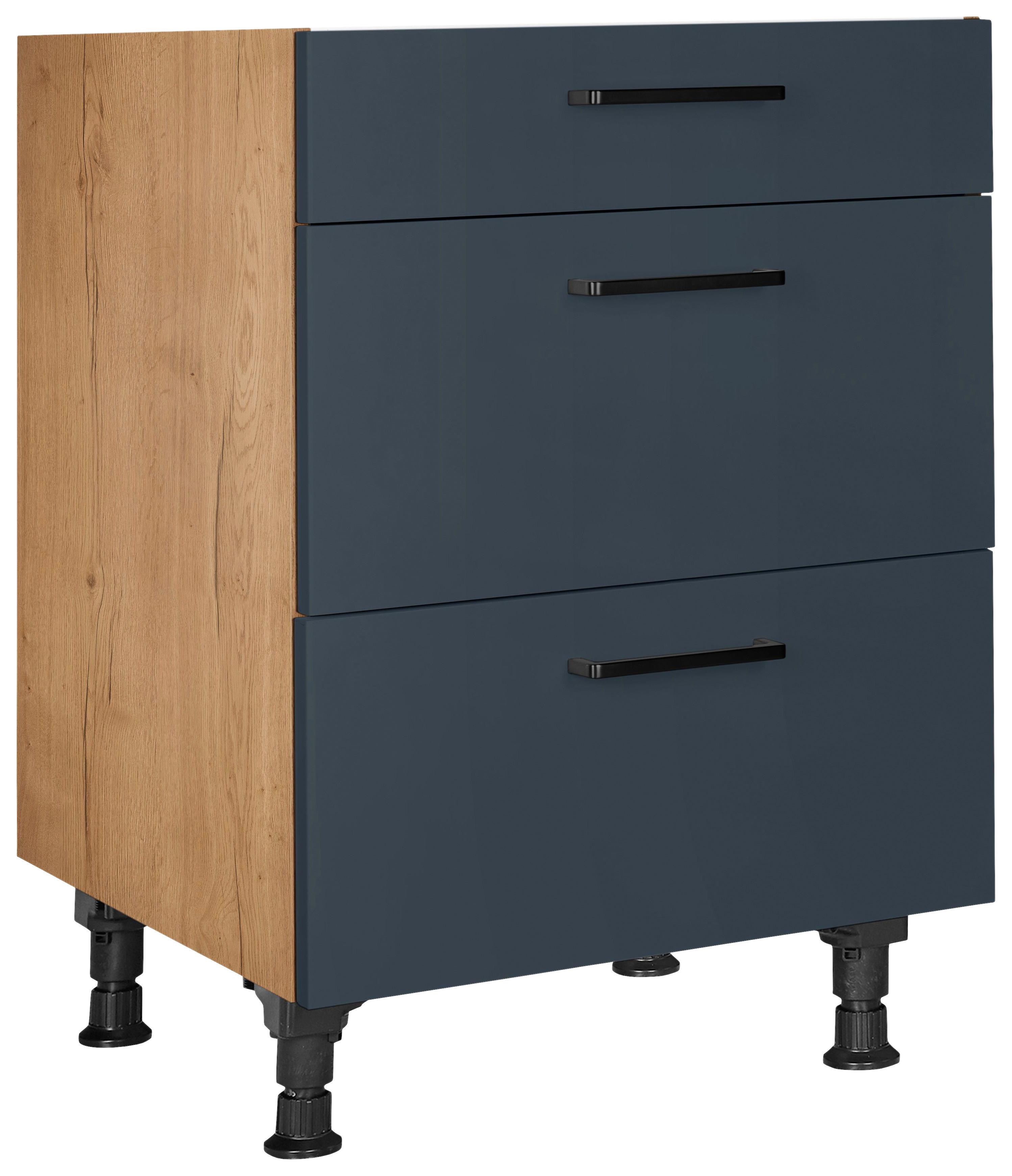 Schubkastenunterschrank Easytouch Blau - Blau/Eichefarben, MODERN, Holzwerkstoff/Metall (60/87/56cm) - Nobilia