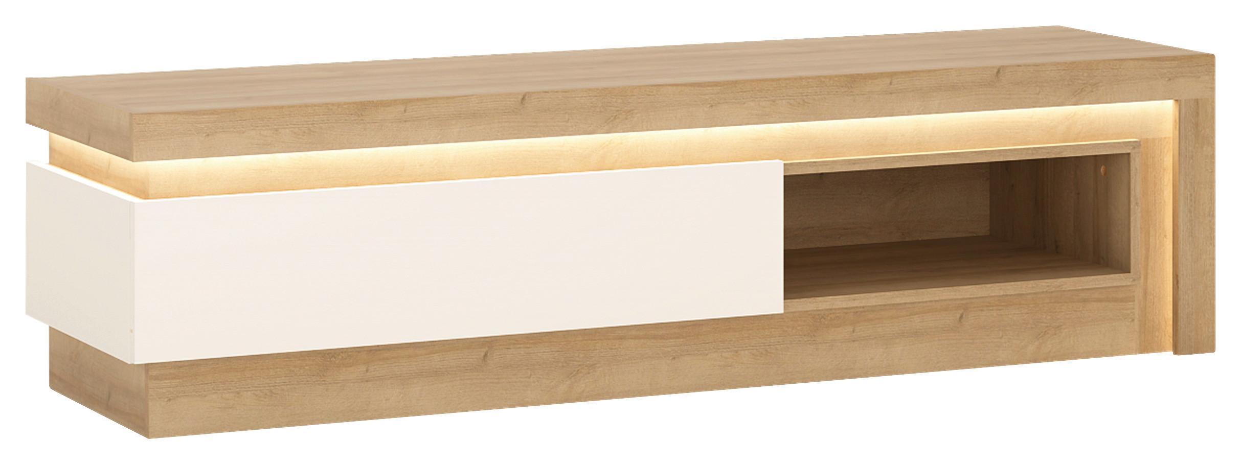 Tv Omarica Lyon Hell, Bela, Barva Hrasta - črna/barve hrasta, Trend, umetna masa/leseni material (130/41,7/42cm)