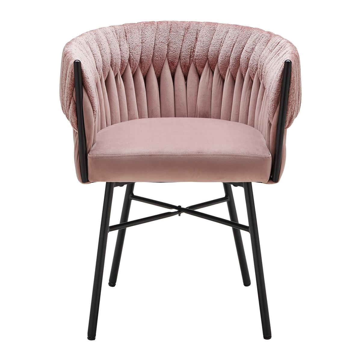Armlehnstuhl Twisty in Samt/Chenille rosè - Schwarz/Rosa, MODERN, Textil/Metall (65/76/60cm) - Premium Living
