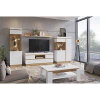 Comodă TV CALABRIA - alb/culoare lemn stejar, Trend, material pe bază de lemn (160,8/68/45cm) - Modern Living
