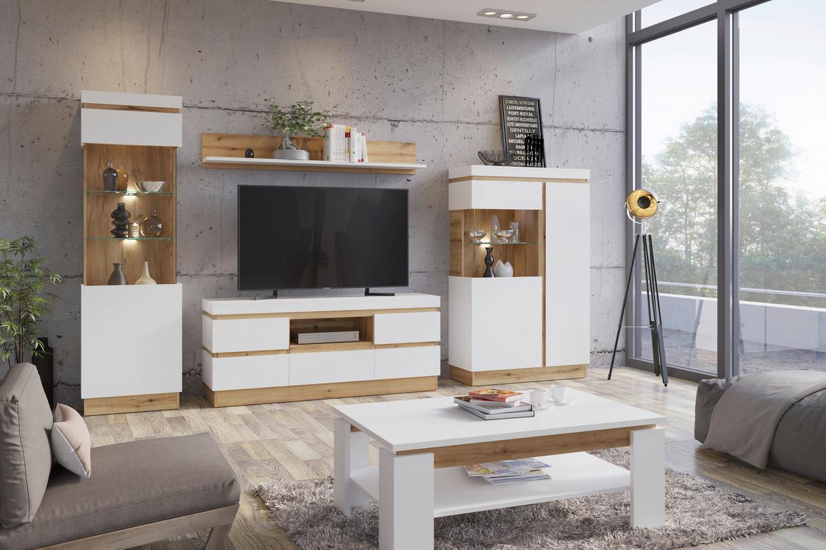 Tv Komoda Calabria - bijela/boje hrasta, Trend, drvni materijal (201,2/43,5/45cm) - Modern Living