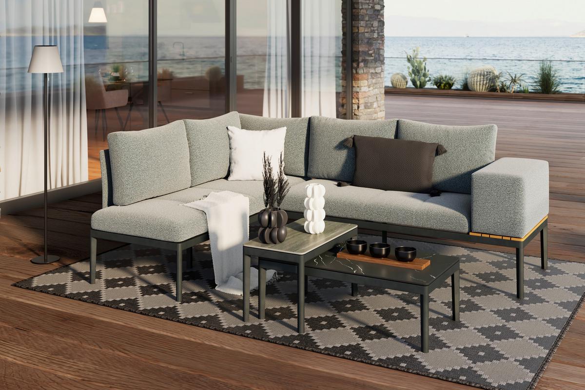 Loungegarnitur Emilia Anthrazit/Natur/Dunkelgr/Beige - Dunkelgrau/Beige, MODERN, Kunststoff/Textil - Mömax