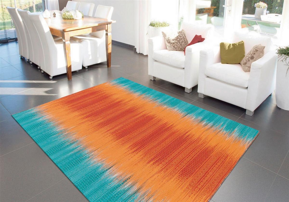 Flachwebeteppich Sunset 8070 Orange/blau 90x160 - Blau/Orange, Basics, Textil (90/160cm) - Kayoom