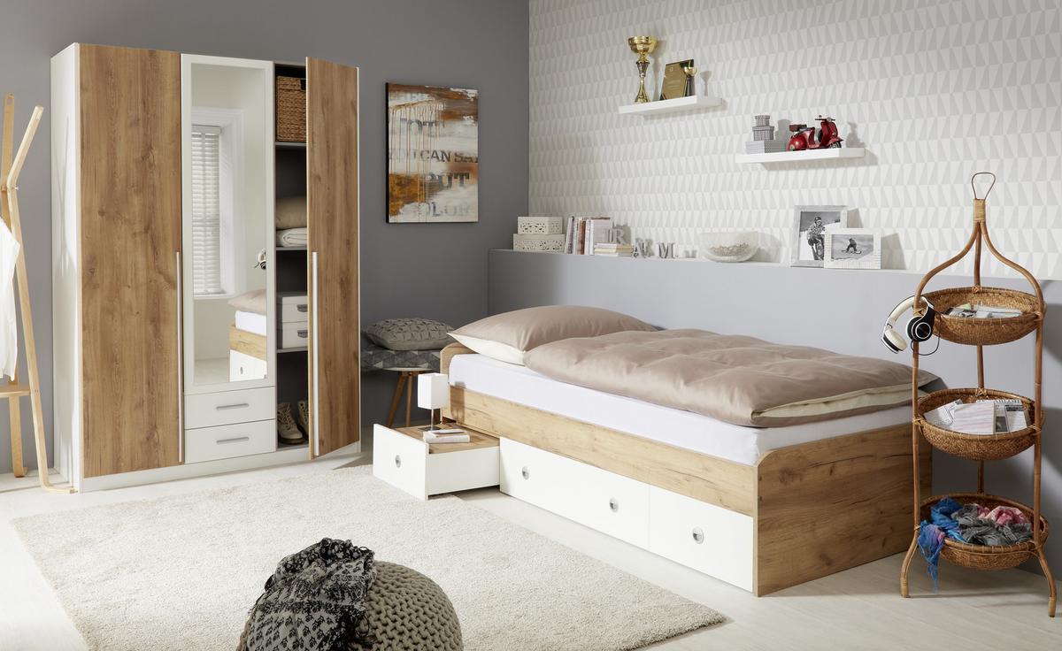 Drehtürenschrank in Eichefarben - Weiss/Eichefarben, Konventionell, Holzwerkstoff/Kunststoff (135/198/58cm) - Mömax