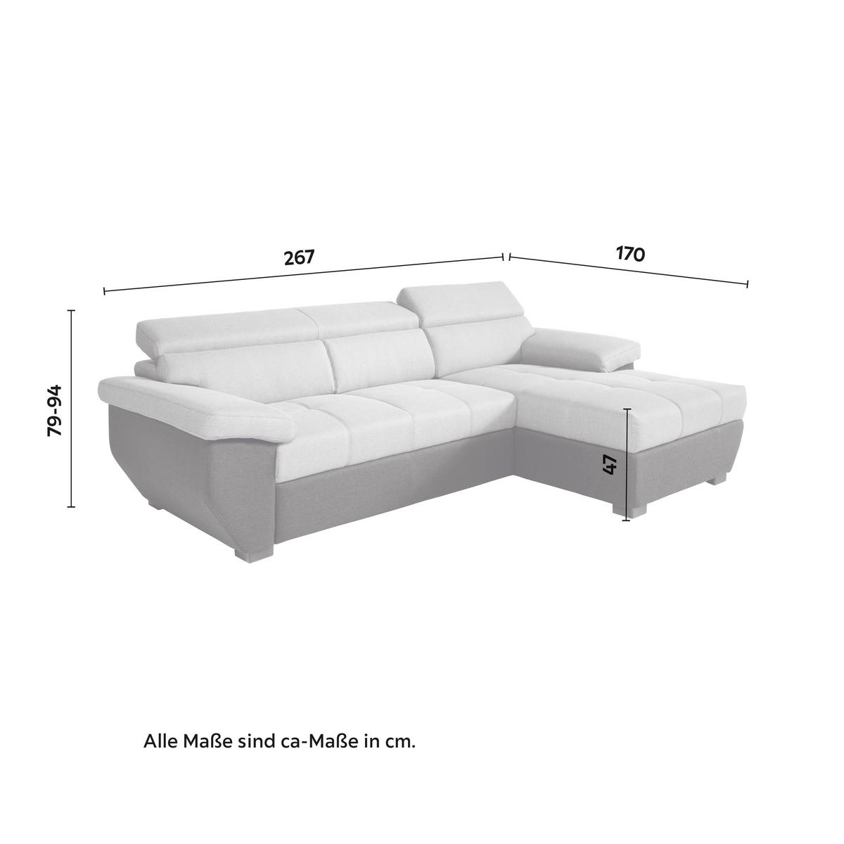 Wohnlandschaft Speedway in Grau mit Bettfunktion - Schwarz/Grau, KONVENTIONELL, Kunststoff/Textil (267/170cm) - Mömax
