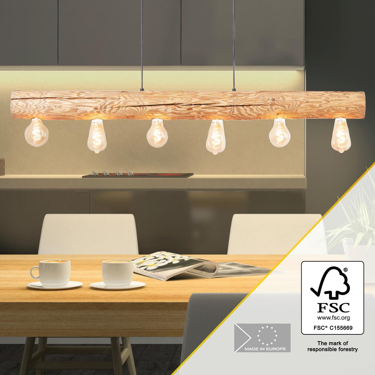 Hängeleuchte Trabo Kieferfarben max. 25 Watt - Kieferfarben, Natur, Holz/Metall (105/70/115cm) - Brilliant
