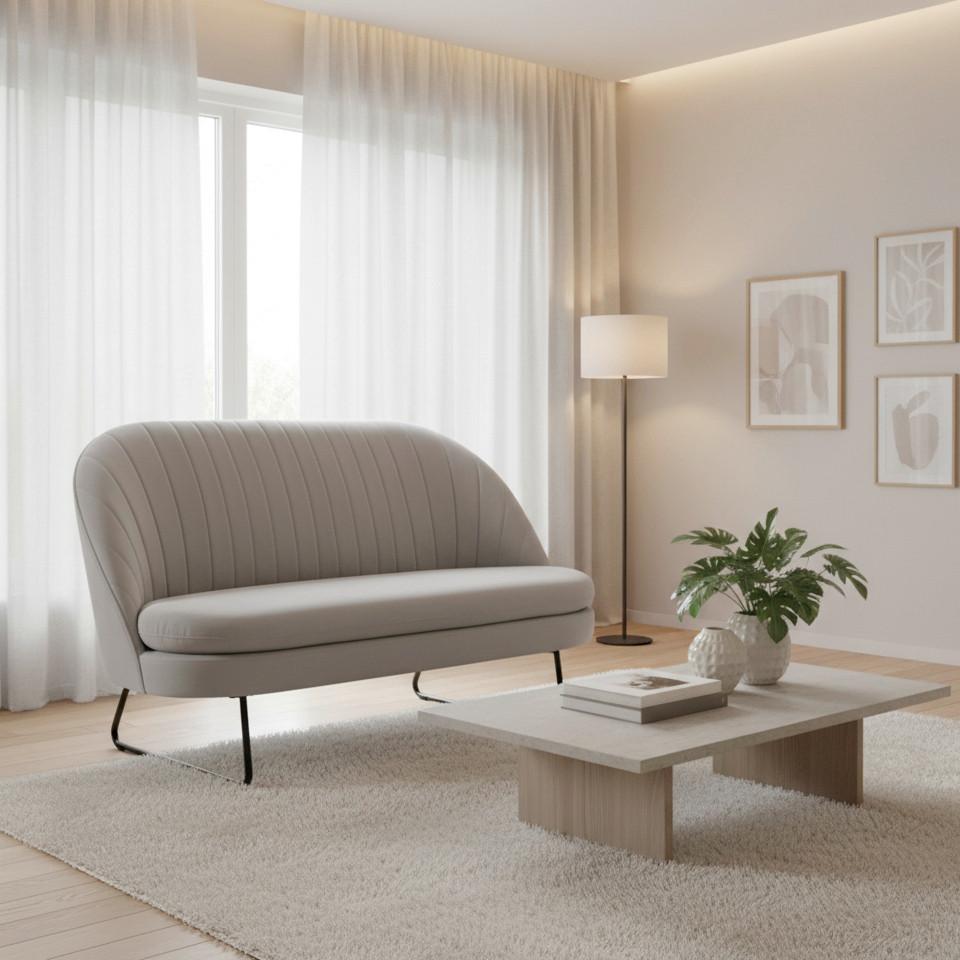TWEEZITSSOFA LUIGI - Lichtgrijs/Zwart, Modern, Hout/Textiel (146/85/82cm) - Bessagi Home