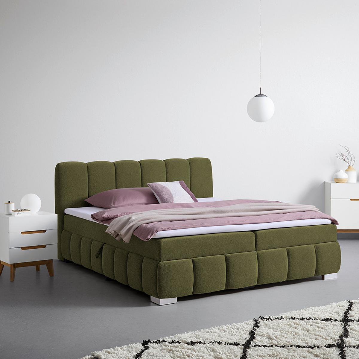 Boxbett Elaris Grün ca. 200x200cm - Chromfarben/Grün, KONVENTIONELL, Kunststoff/Textil (200/200cm) - Mömax