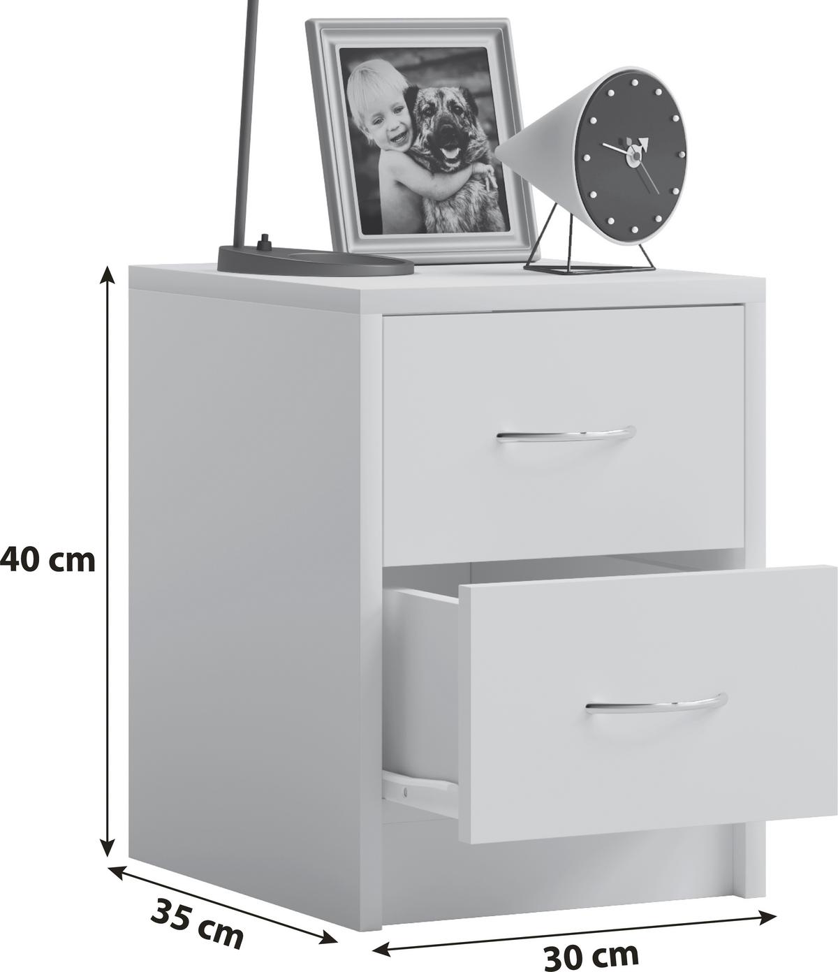 Nočna Omarica Boxal Mini, Bela - bela/barve aluminija, Basics, leseni material (35/40/35cm) - MID.YOU