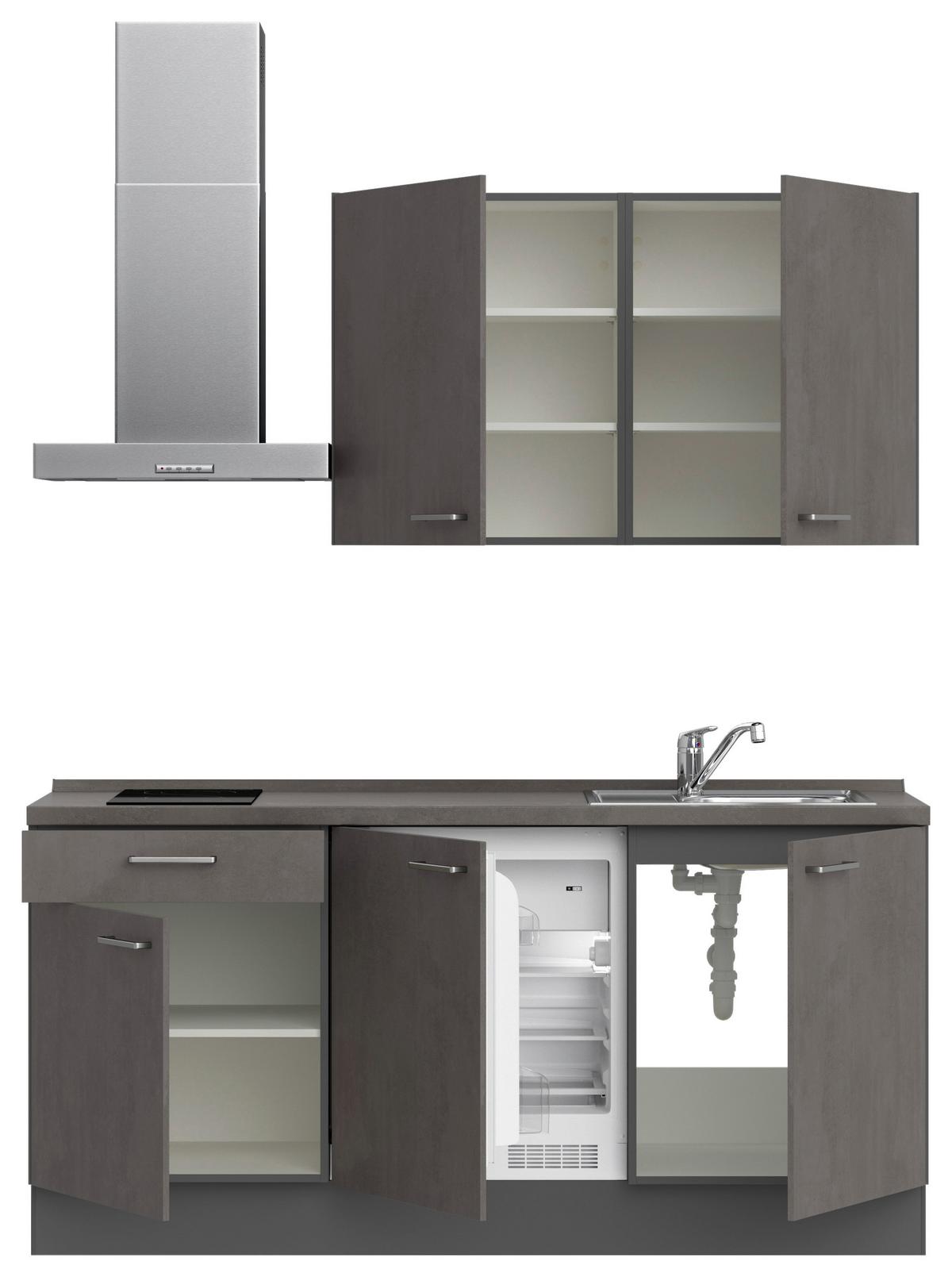 Küchenblock Riva Low m. Geräten Schieferfarben - Schieferfarben/Edelstahlfarben, MODERN, Holzwerkstoff/Metall (180cm) - Nobilia