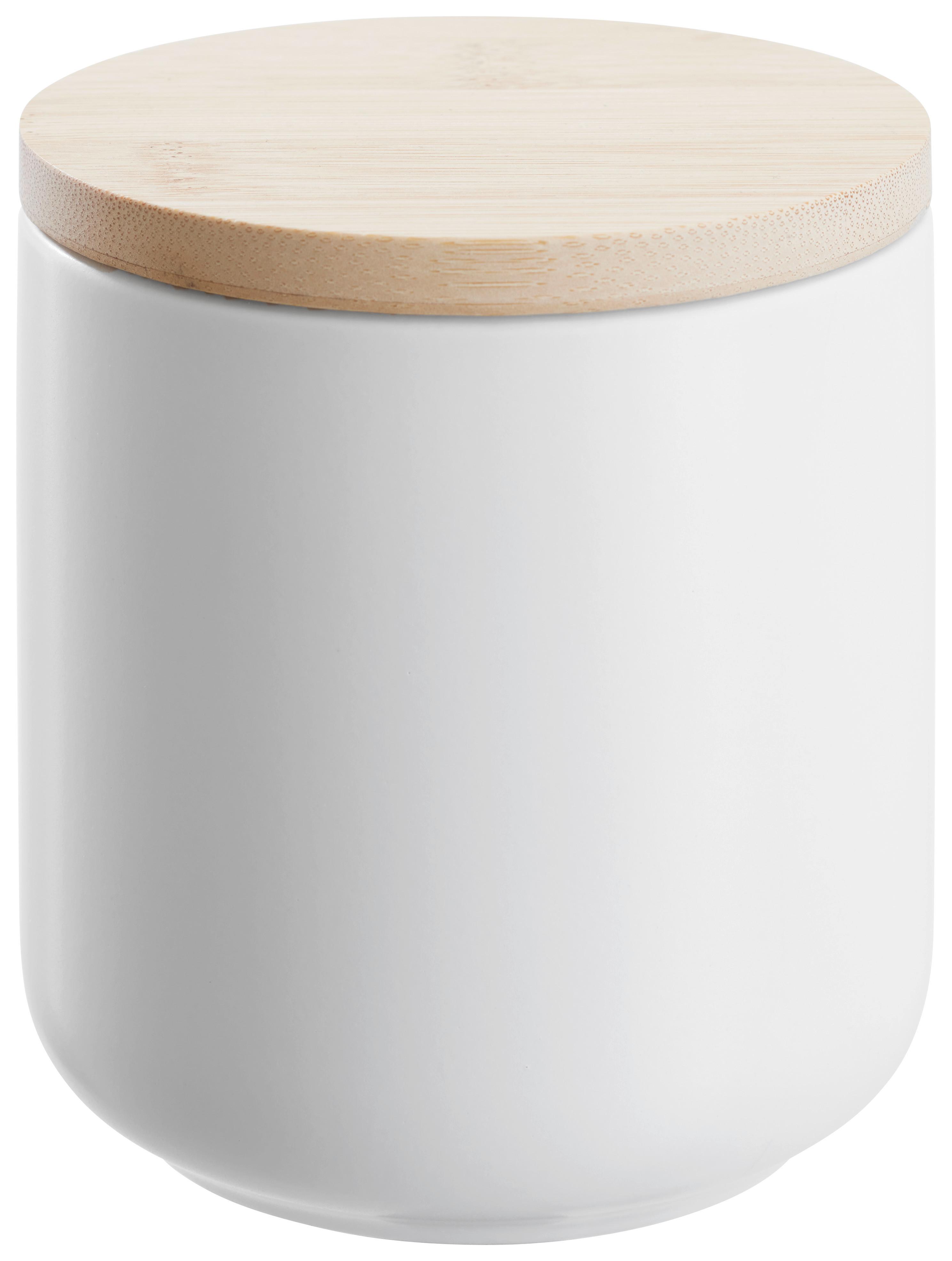 Vorratsdose Svea 0,5L in Weiß - Naturfarben/Weiß, MODERN, Holz/Keramik (10/10cm) - Premium Living