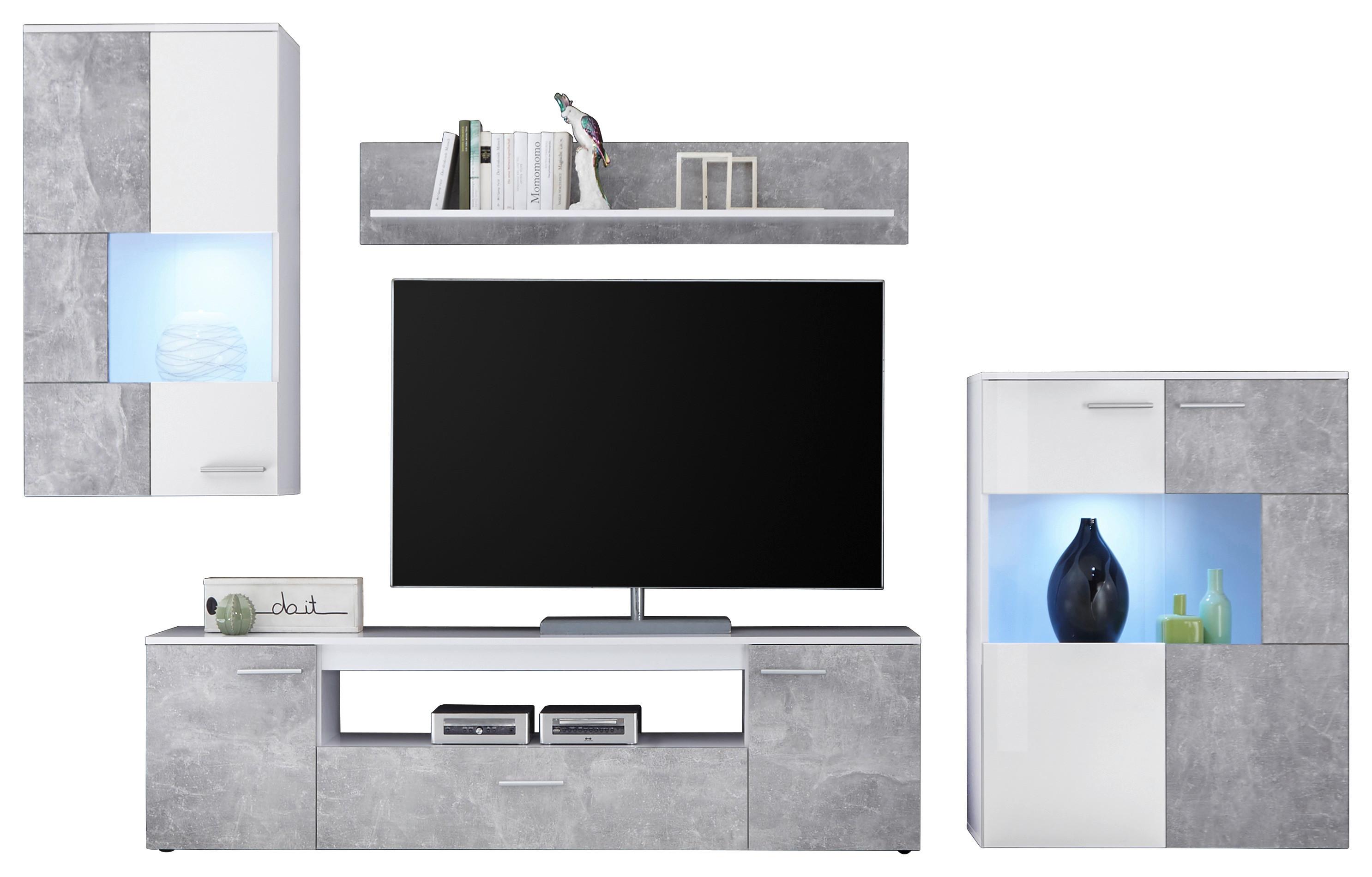 Mobilier camera de zi Vulcan - alb/gri, Modern, sticlă/material pe bază de lemn (265-295/194/40cm) - Based
