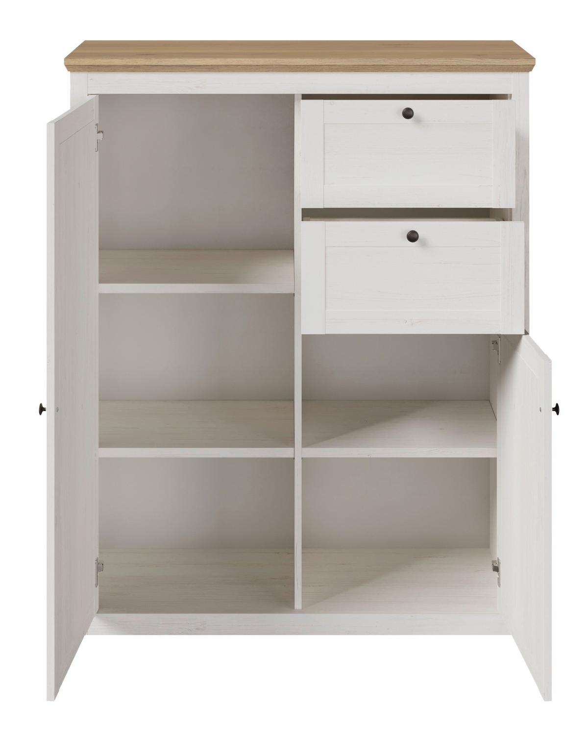 Schrank Korsika Eiche-/Kieferfarben - Eichefarben/Schwarz, ROMANTIK / LANDHAUS, Holzwerkstoff/Metall (105,5/130/42,9cm) - Mömax