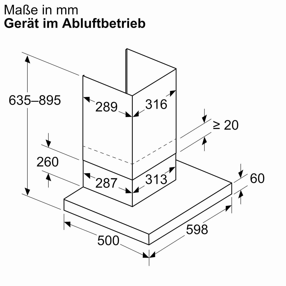 Dunstabzugshaube DWB63BC30 - Edelstahlfarben, Metall (59,8/63,5-89,5/50cm) - Bosch